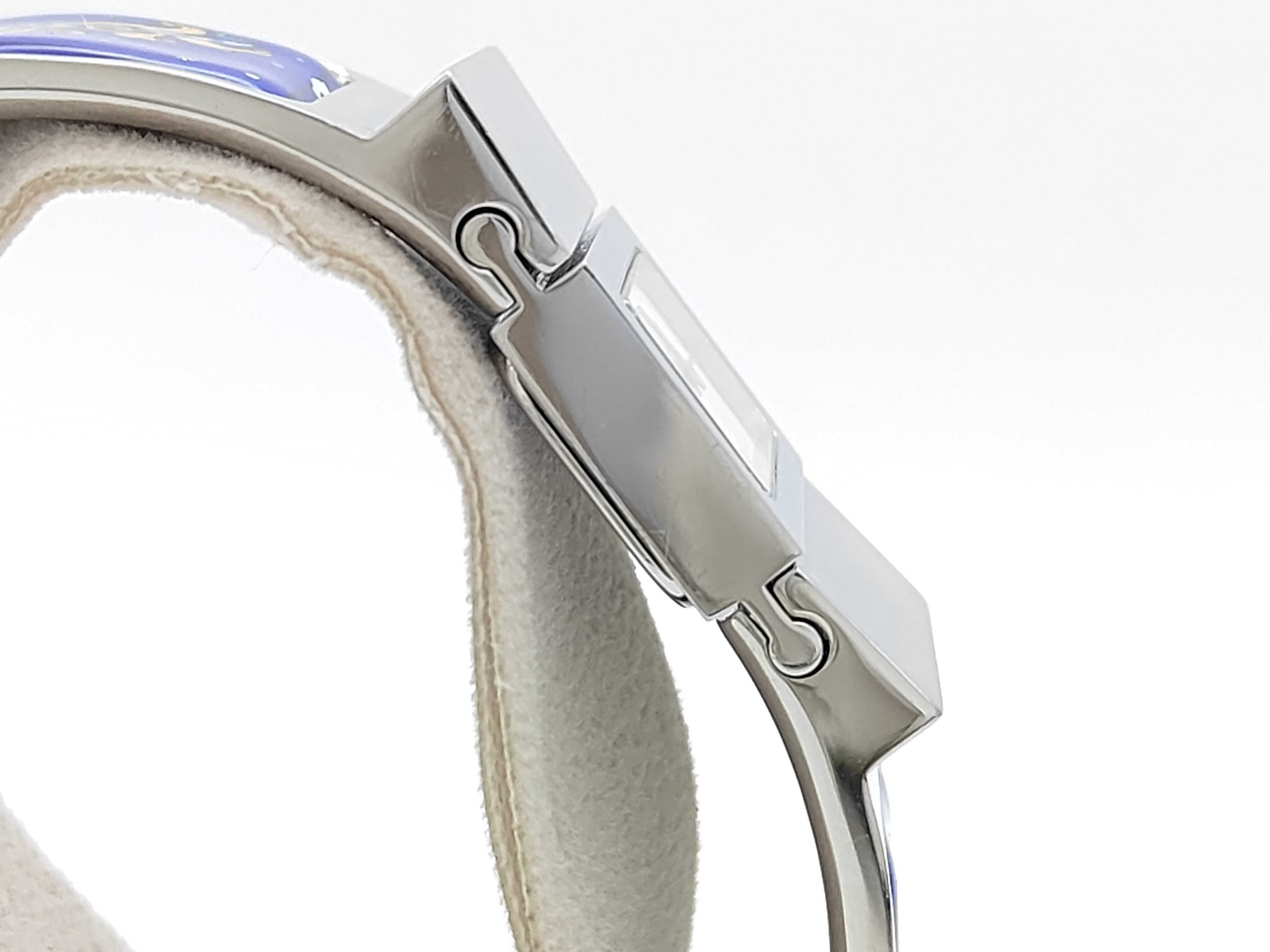 Hermes Loquet Bangle Watch L01.210 Stainless Steel and Blue Enamel