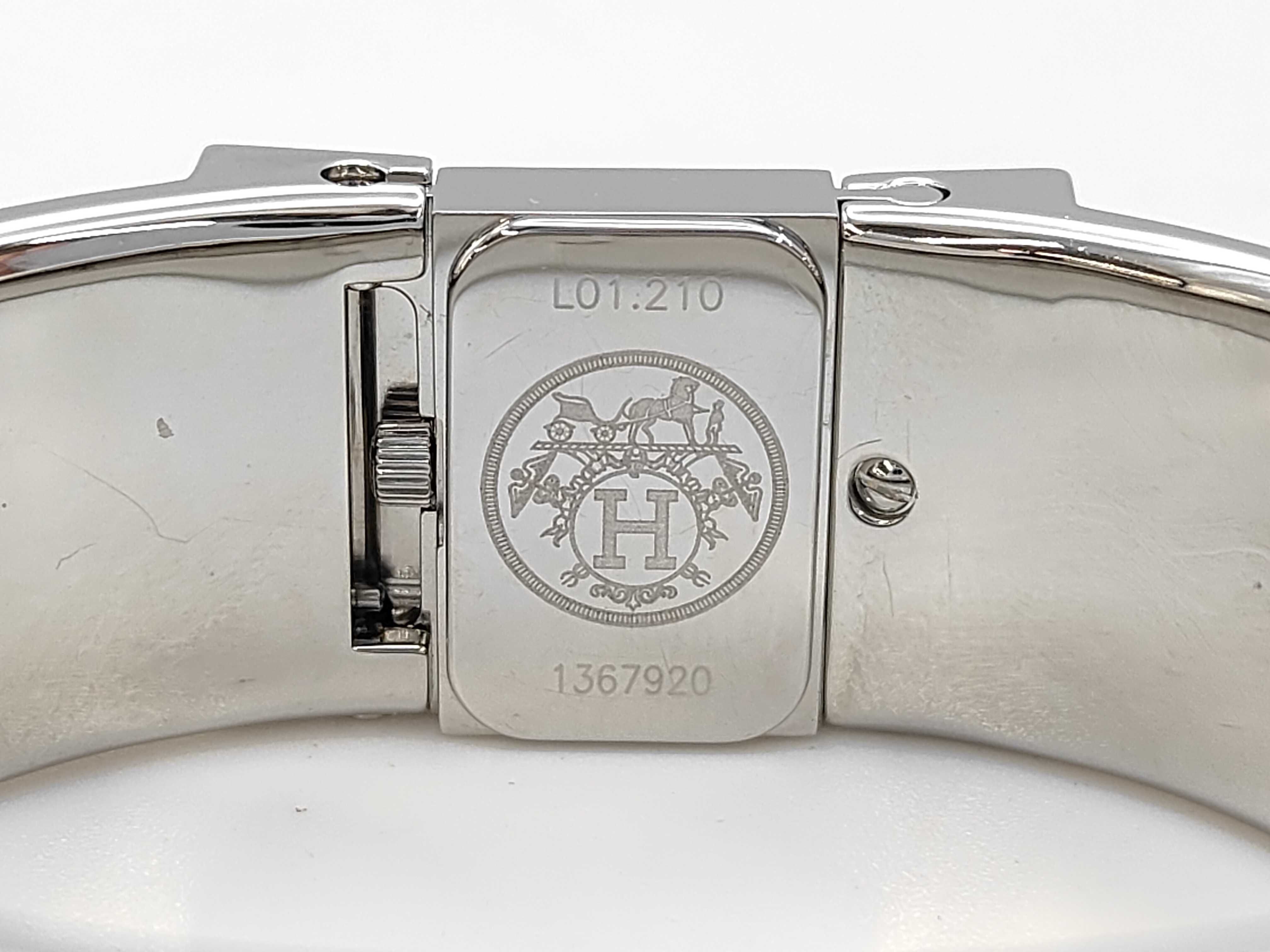 Hermes Loquet Bangle Watch L01.210 Stainless Steel and Blue Enamel