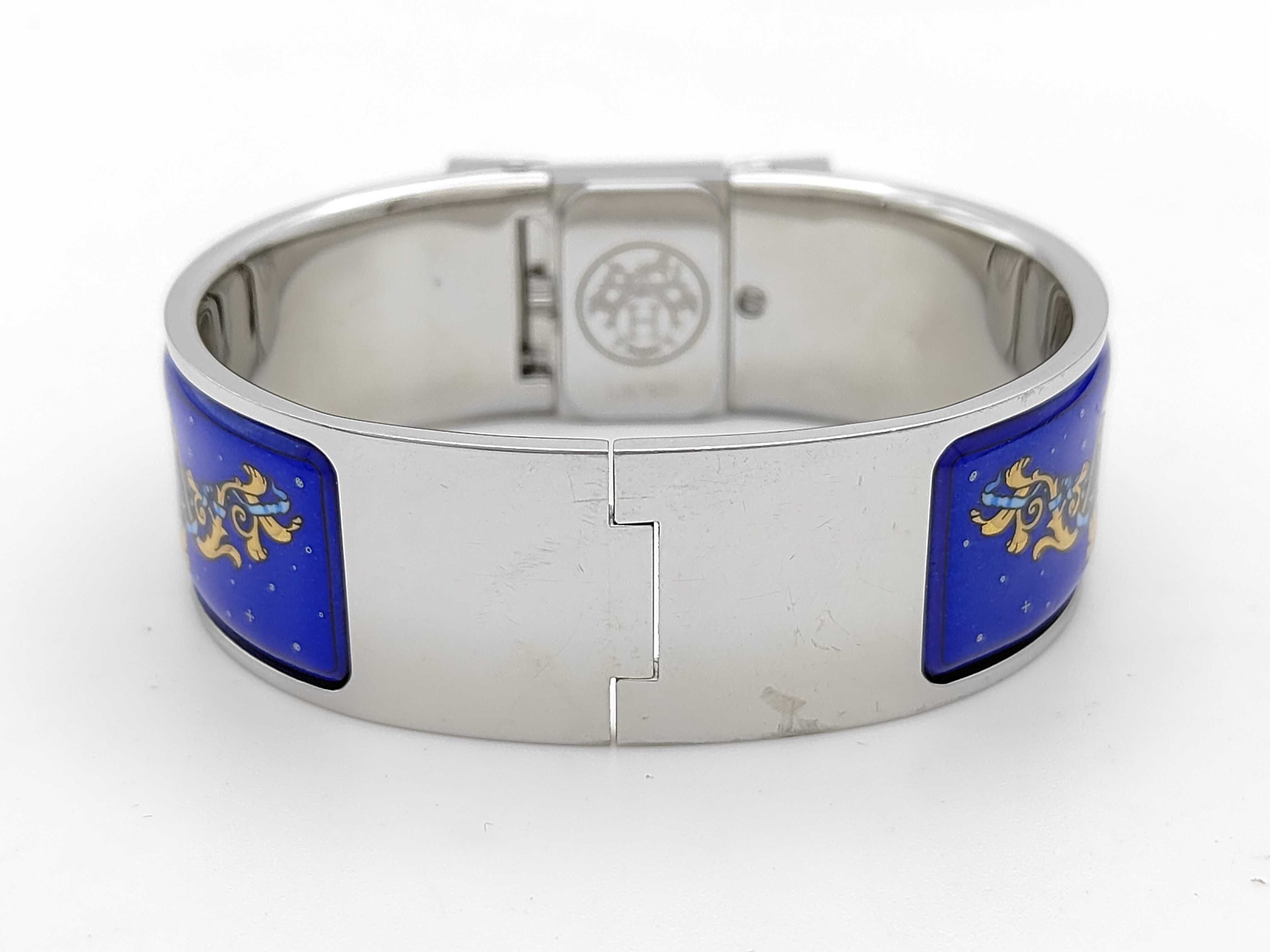 Hermes Loquet Bangle Watch L01.210 Stainless Steel and Blue Enamel