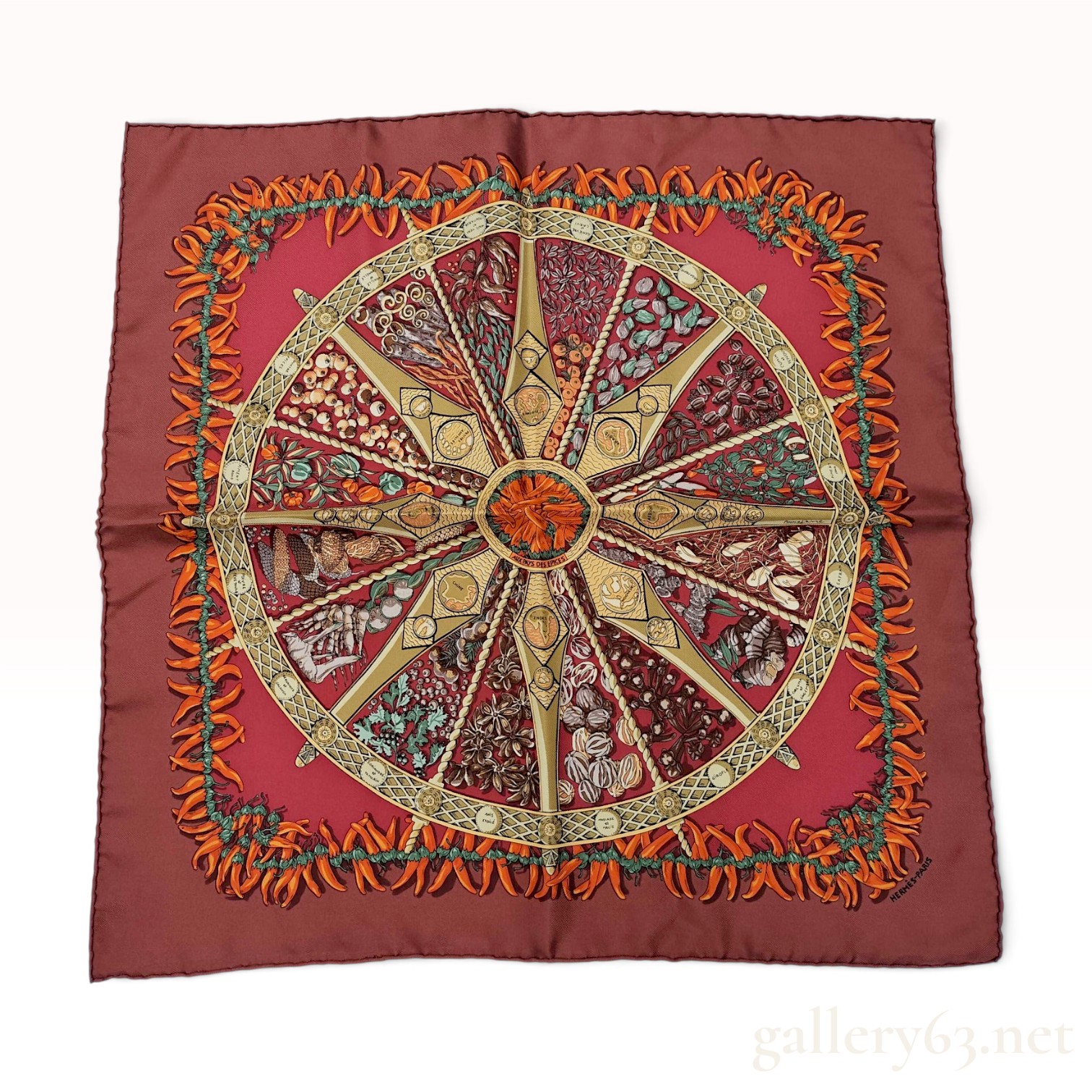 Hermes Aux Pays des Epices Silk Gavroche Scarf by Annie Faivre