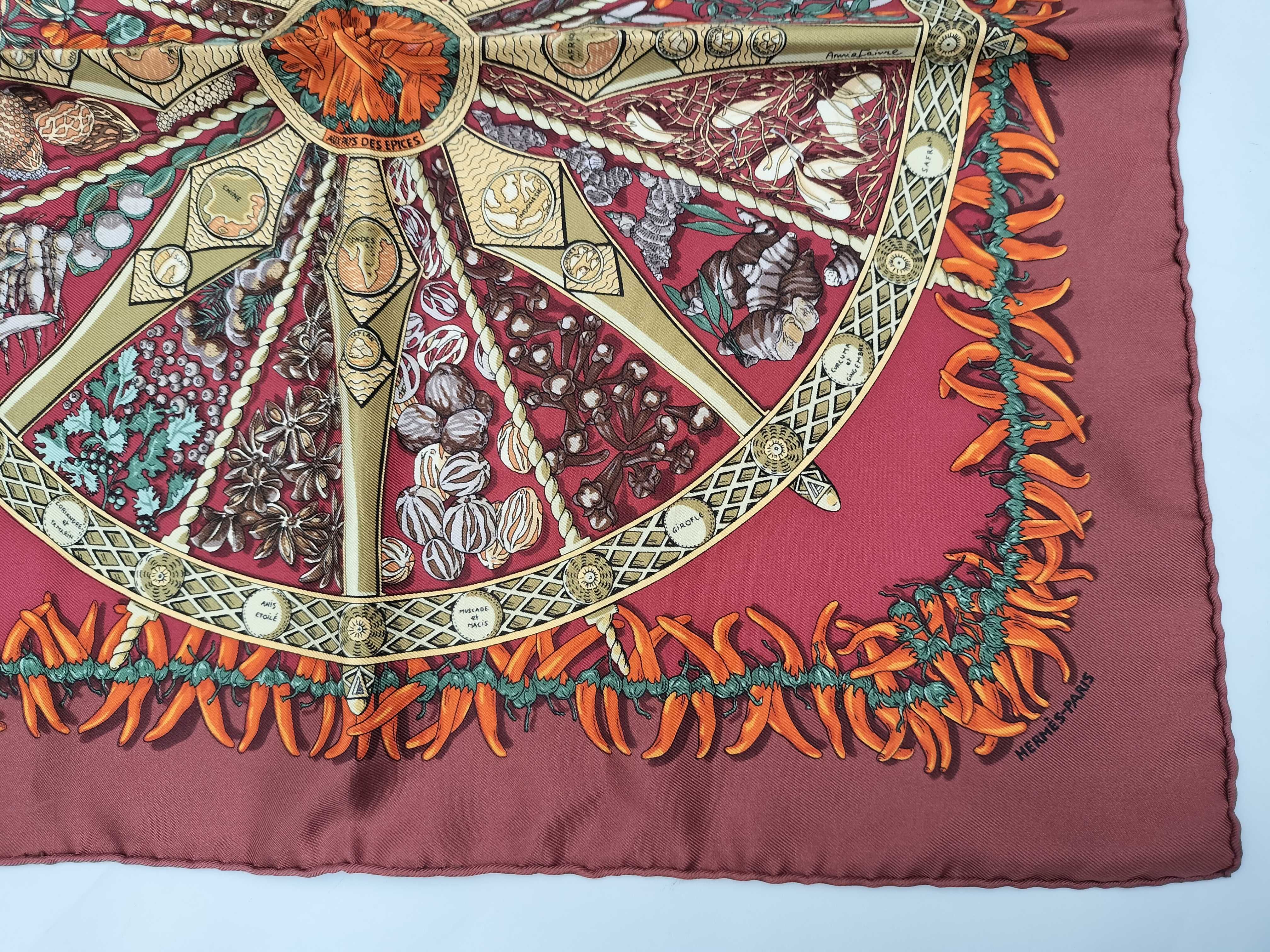 Hermes Aux Pays des Epices Silk Gavroche Scarf by Annie Faivre