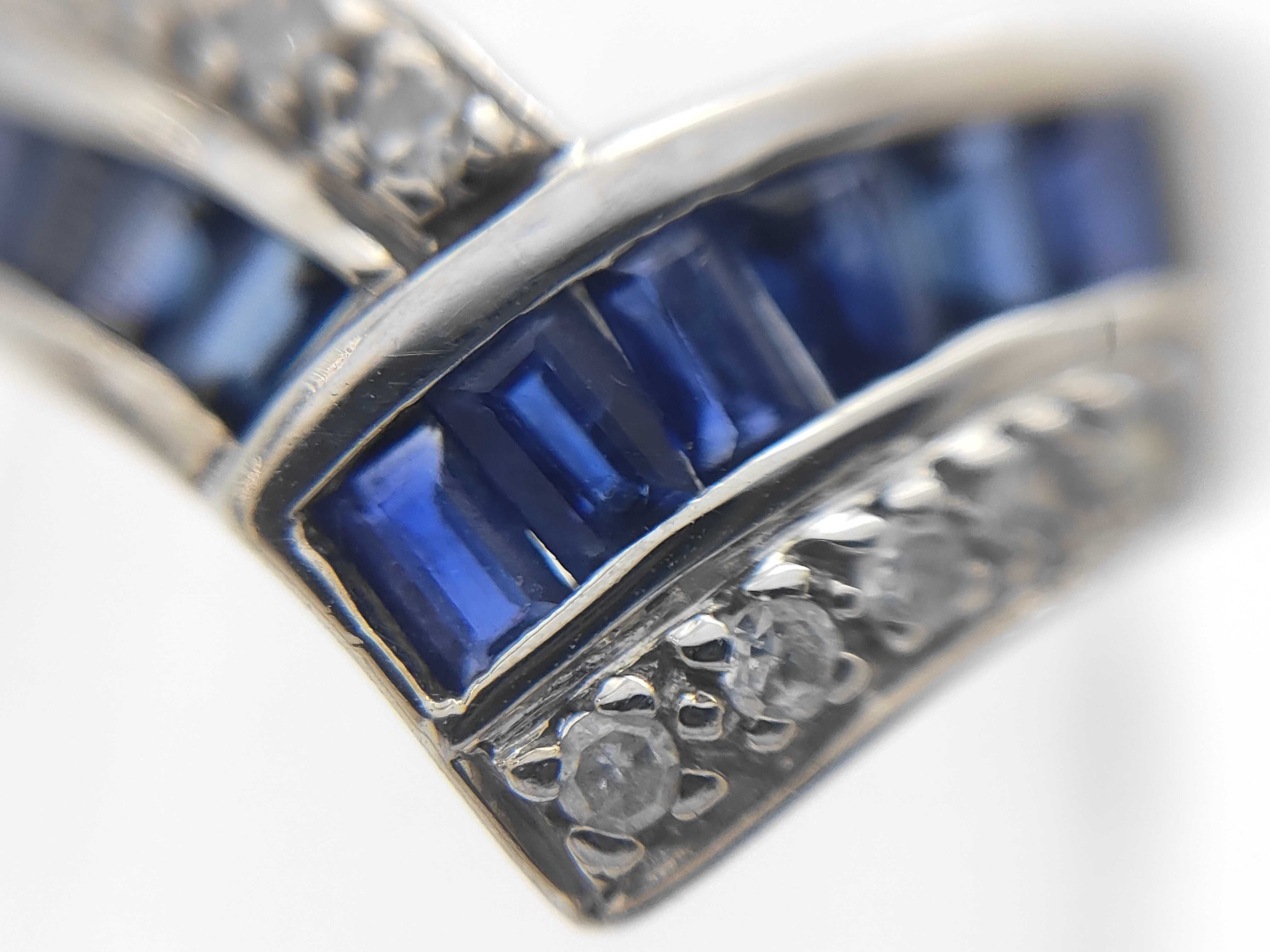 Miyako 14 Karat White Gold Sapphire and Diamond Chevron Ring