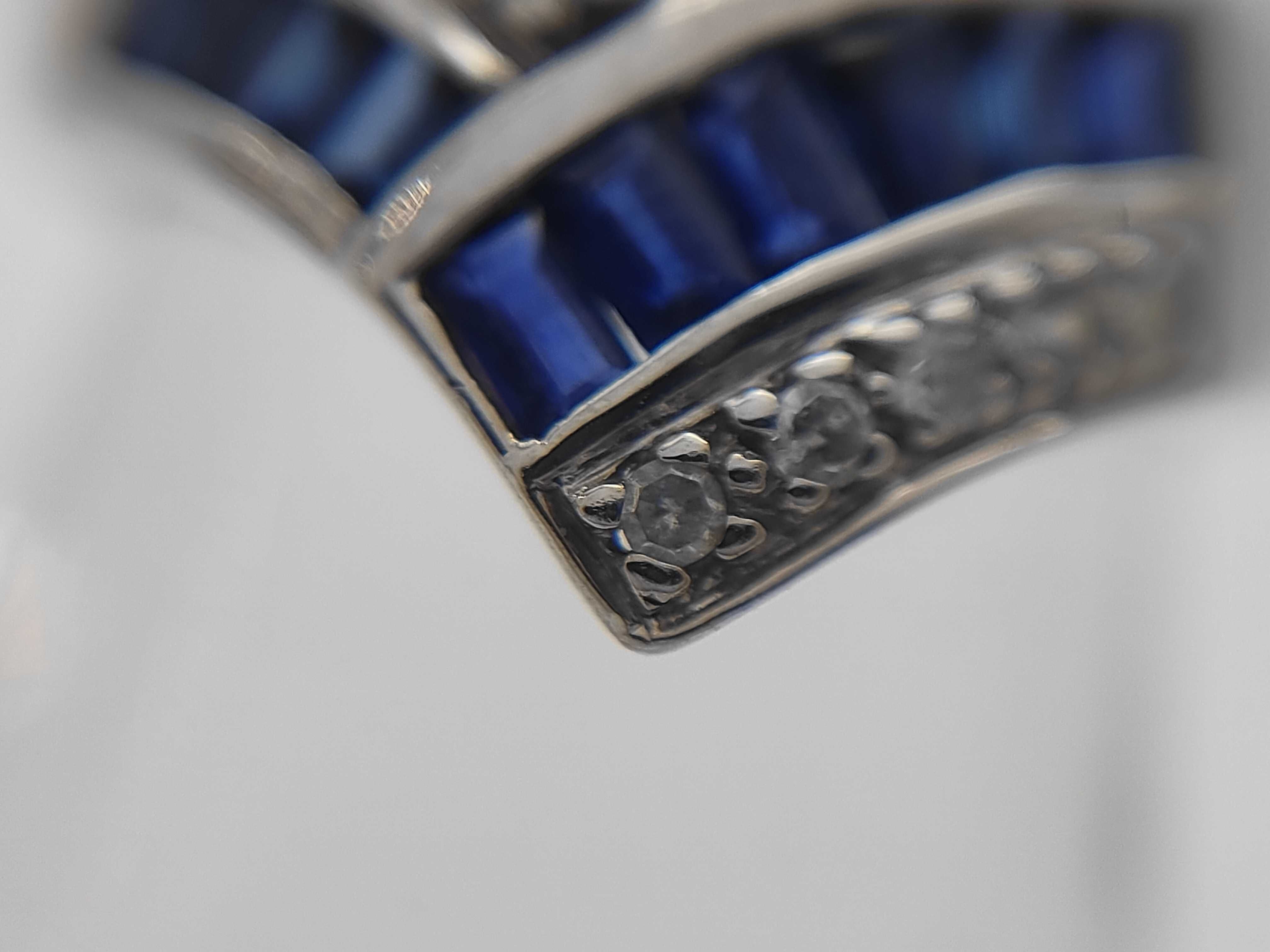 Miyako 14 Karat White Gold Sapphire and Diamond Chevron Ring