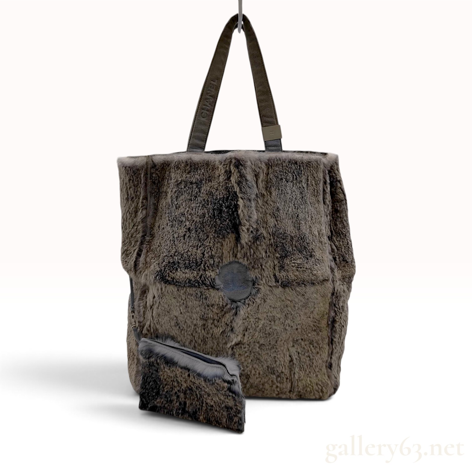 Chanel Rabbit Fur and Suede Tote Bag with Matching Pouch