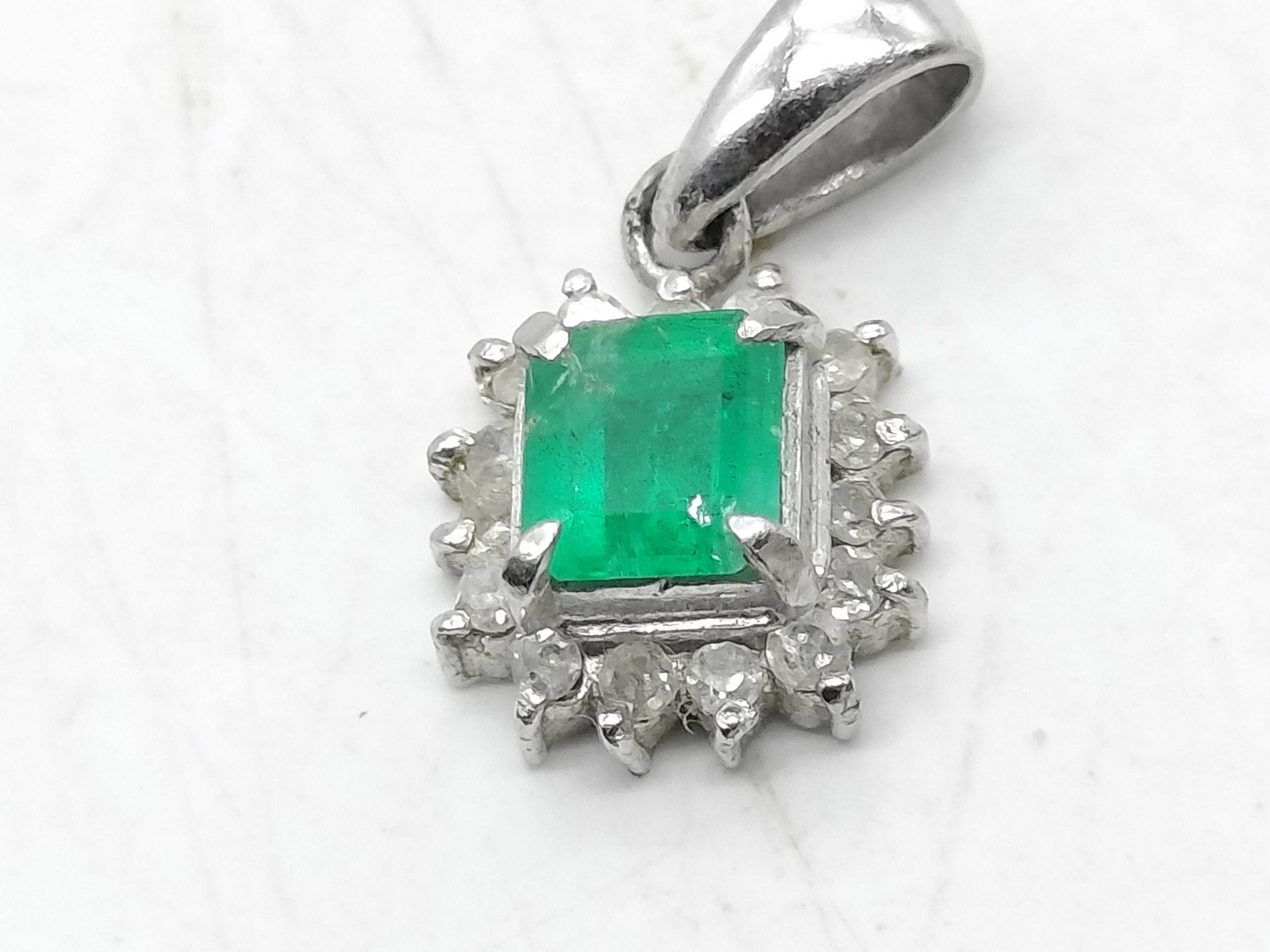 Platinum Emerald and Diamond Halo Pendant
