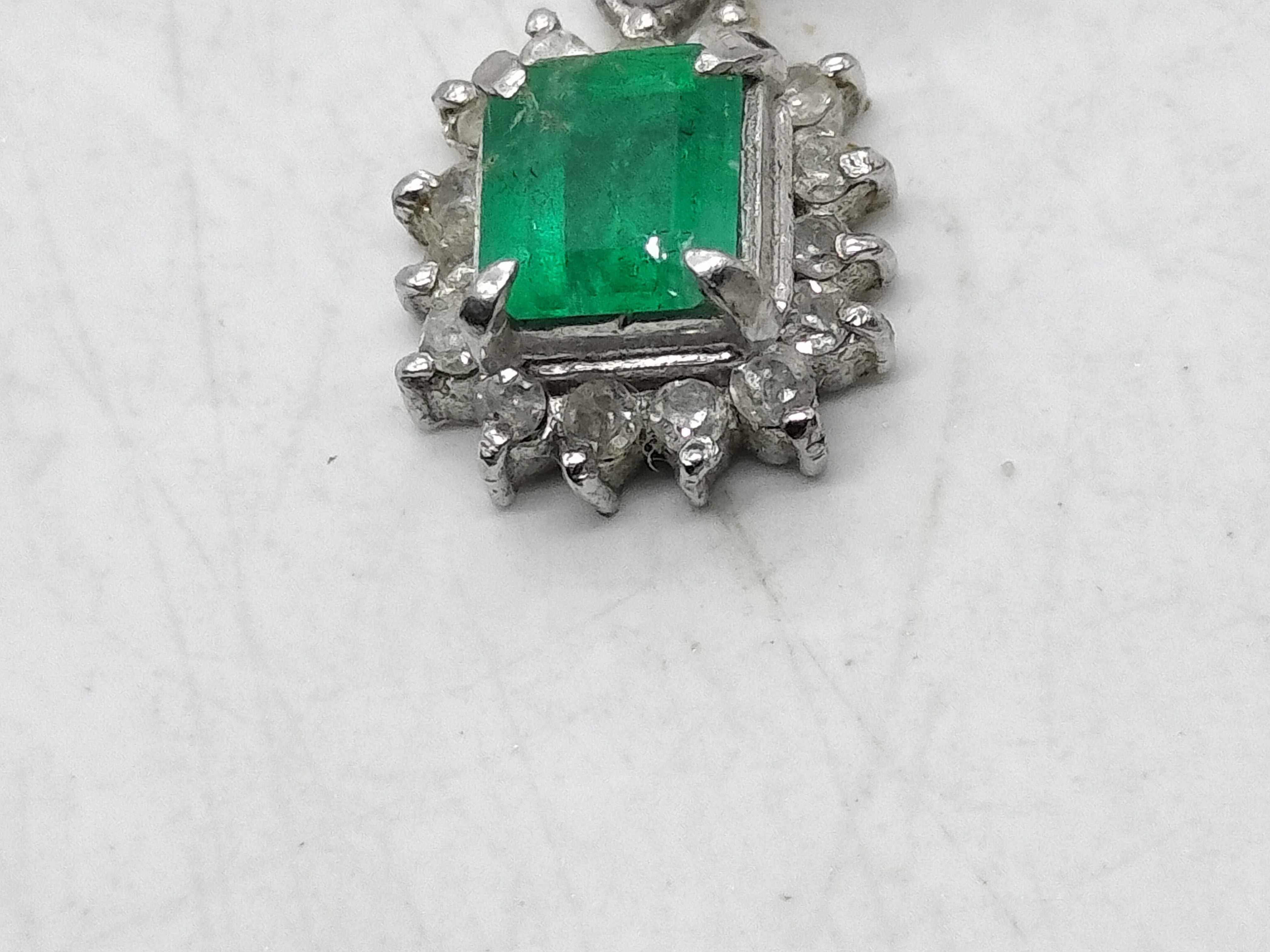 Platinum Emerald and Diamond Halo Pendant