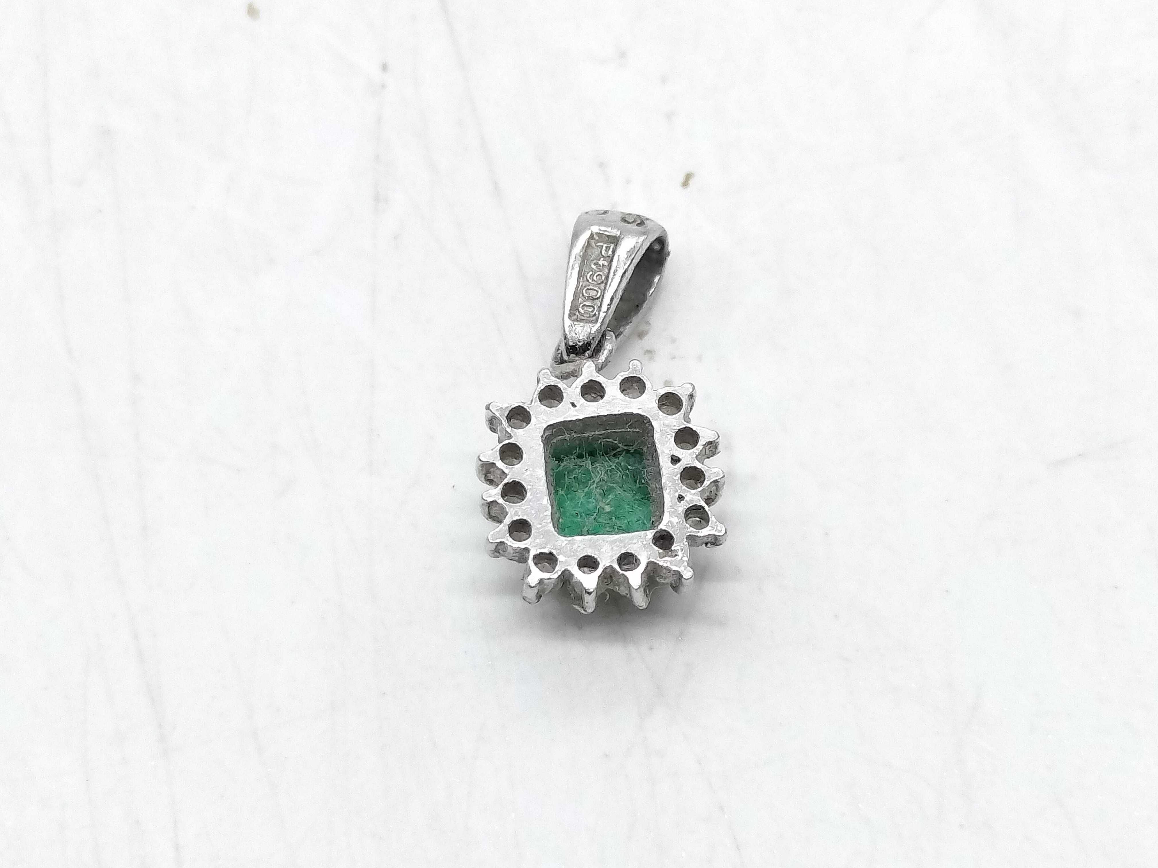Platinum Emerald and Diamond Halo Pendant