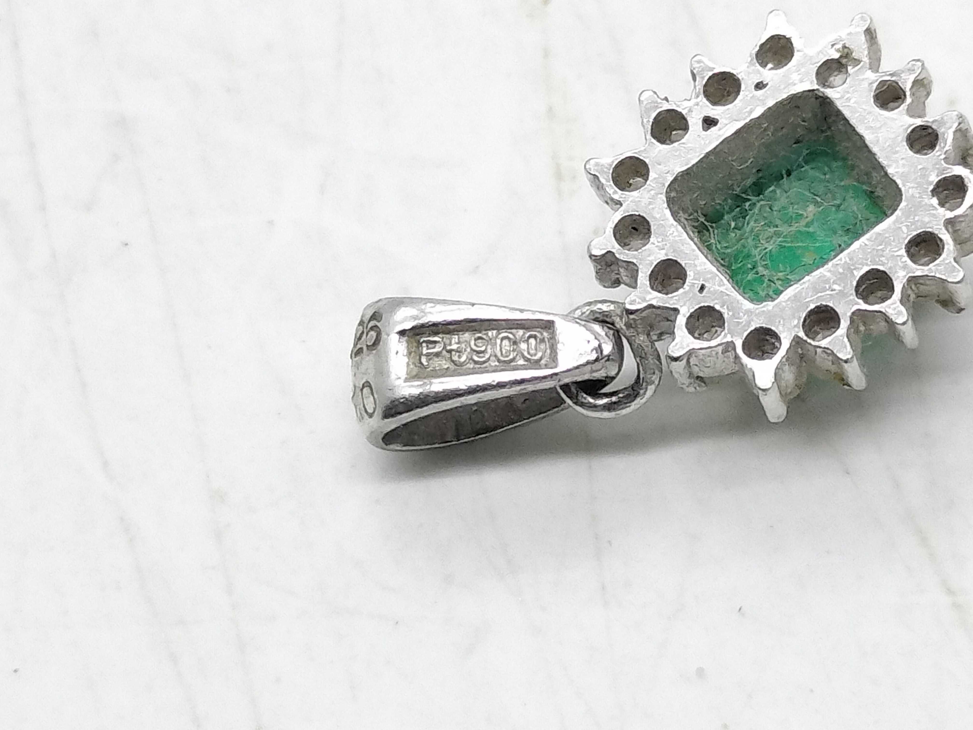 Platinum Emerald and Diamond Halo Pendant