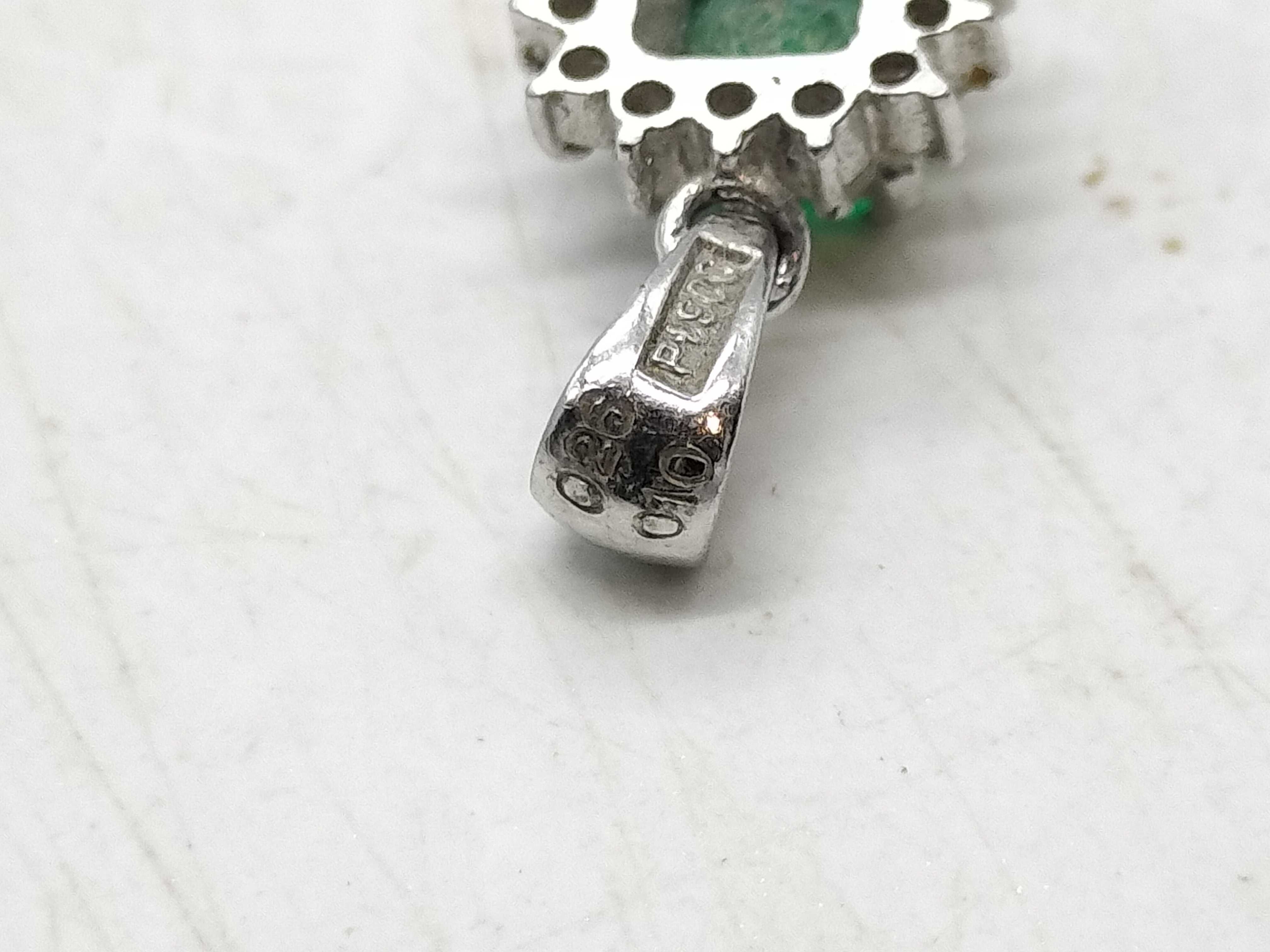 Platinum Emerald and Diamond Halo Pendant