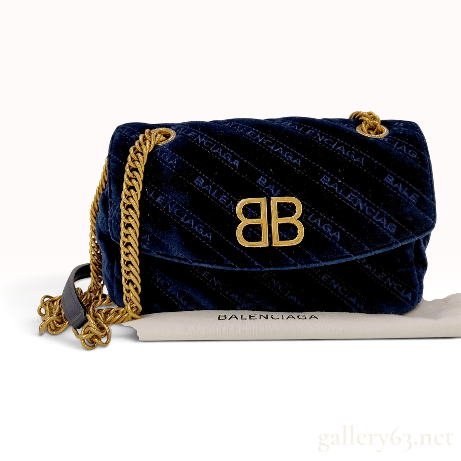 Balenciaga BB Round Quilted Velvet Shoulder Bag