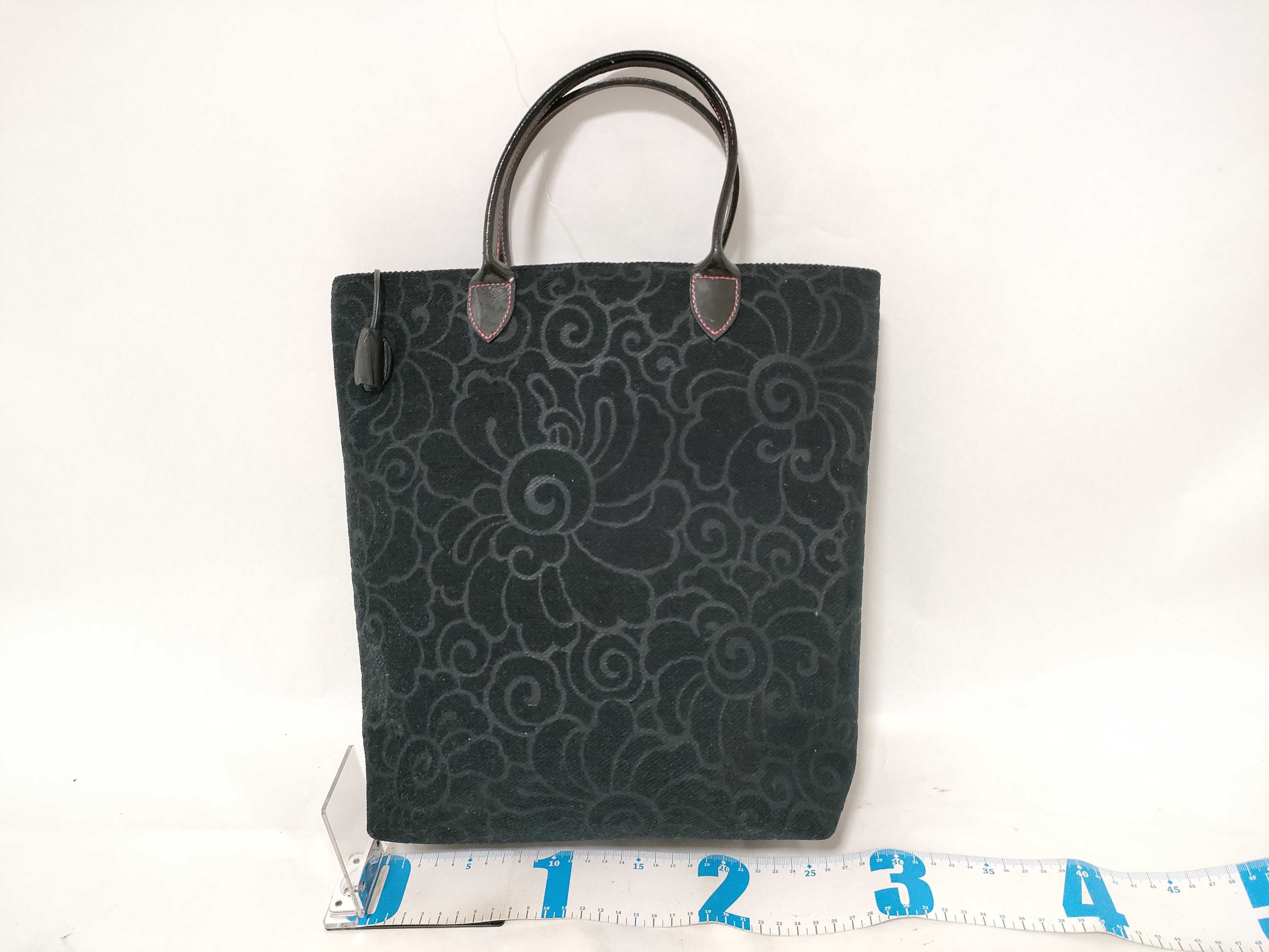 Longchamp Black Flocked Floral Textile Tote Bag