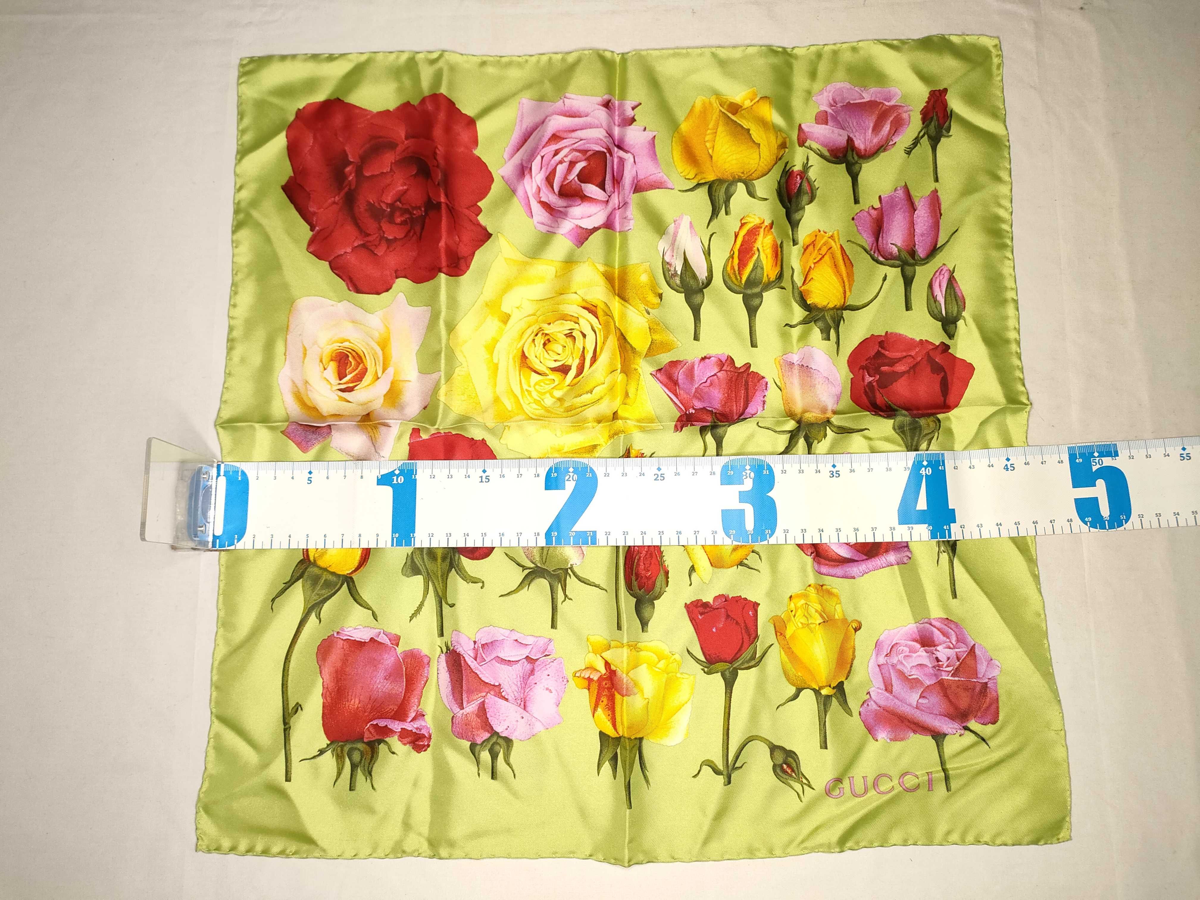 Vintage Gucci Silk Rose Pattern Pocket Square Scarf