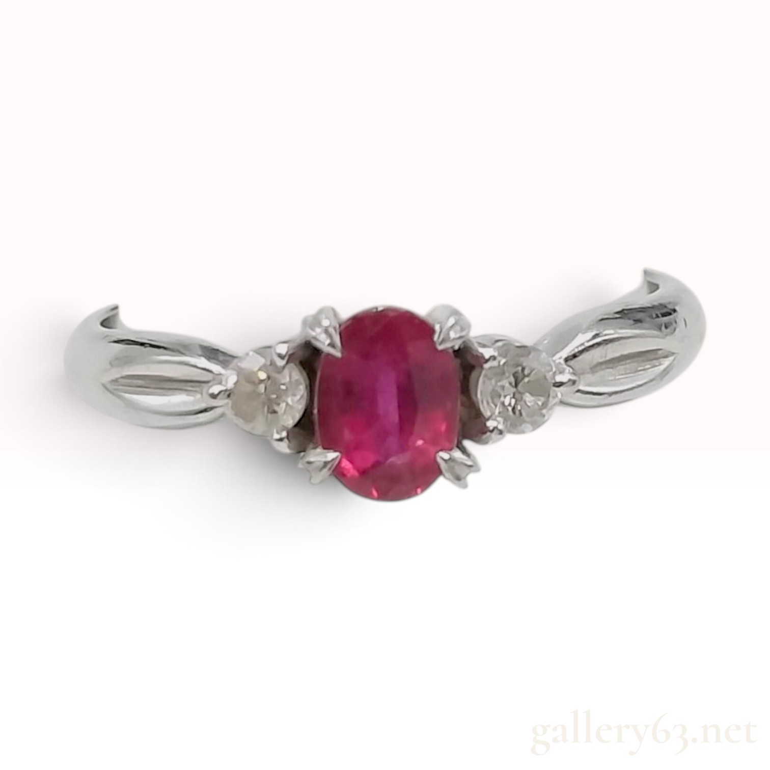 Platinum Oval Ruby and Diamond Accent Ring