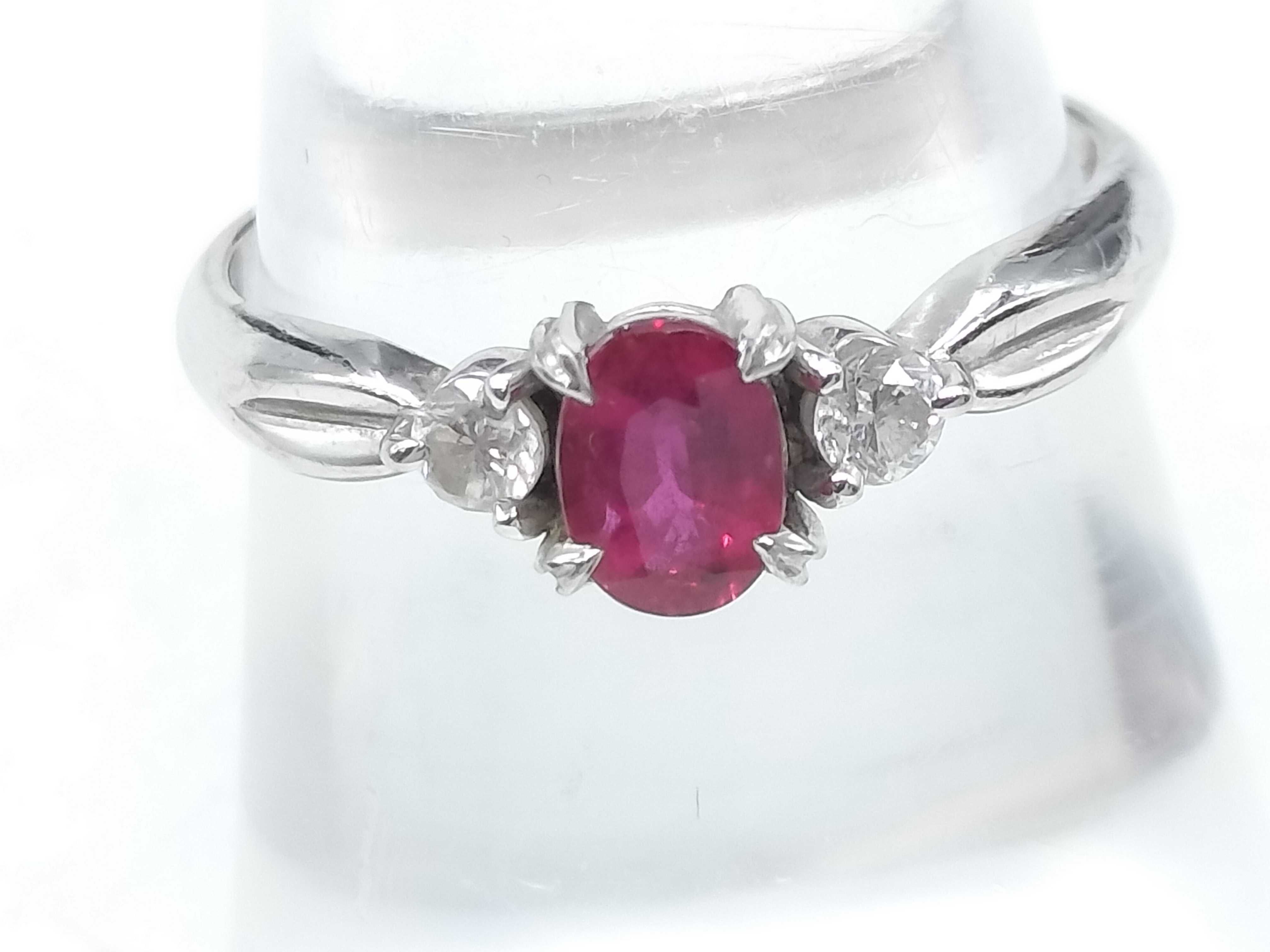 Platinum Oval Ruby and Diamond Accent Ring