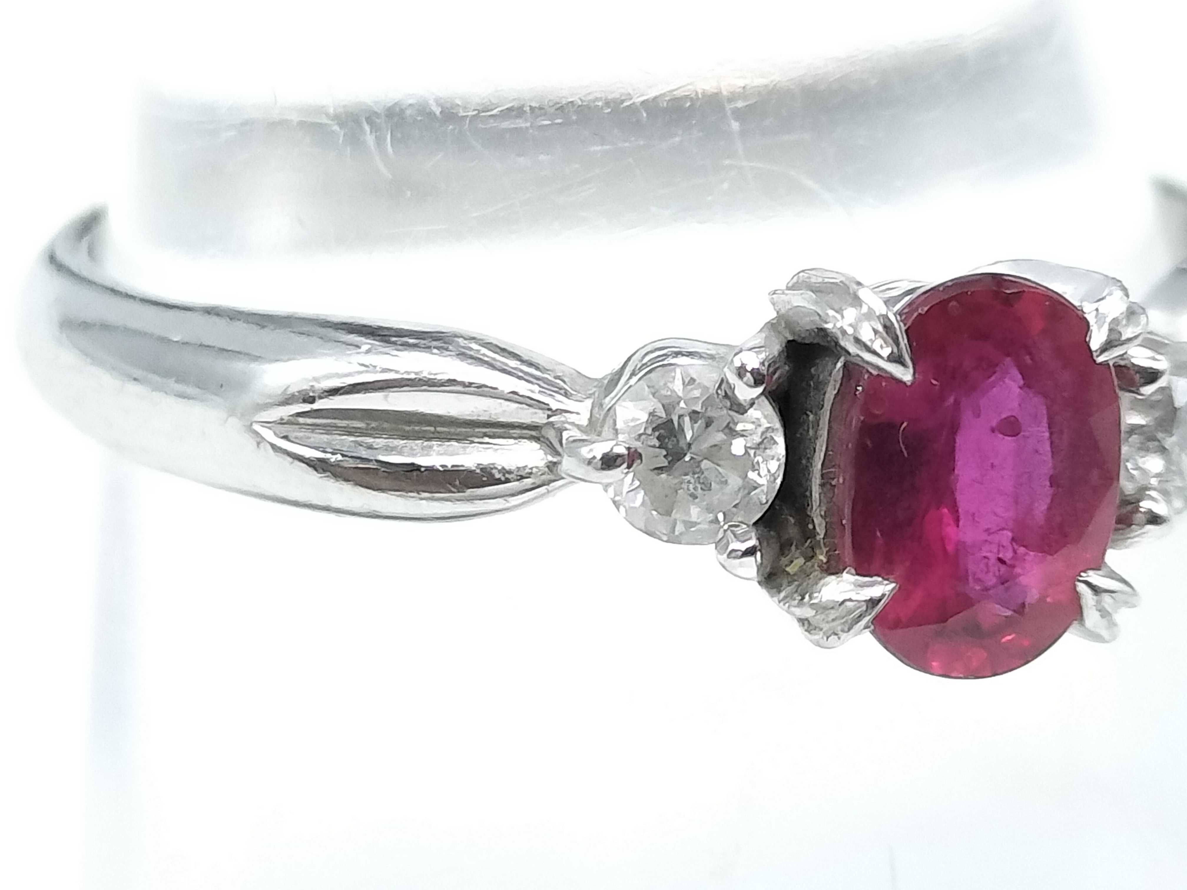 Platinum Oval Ruby and Diamond Accent Ring