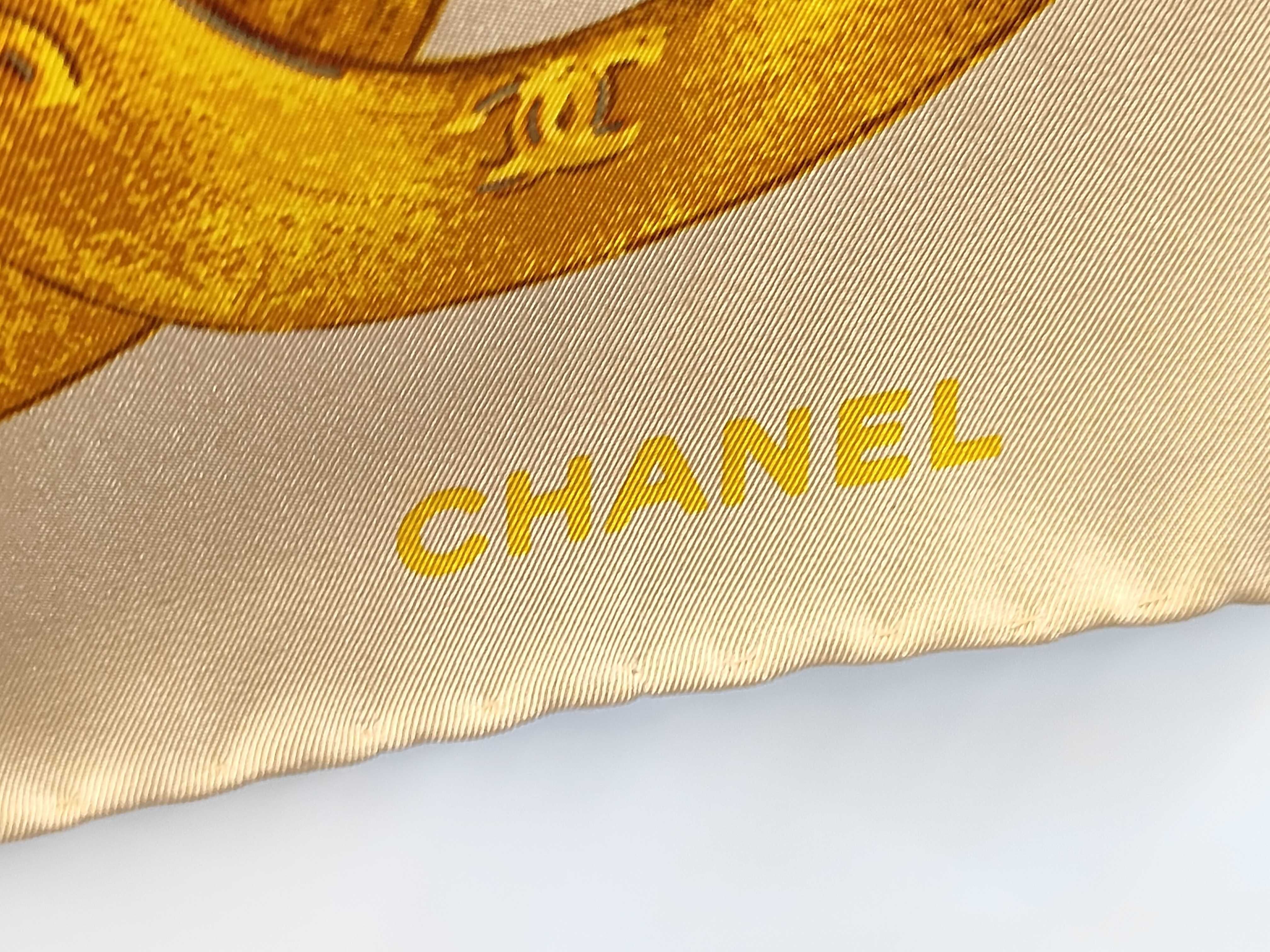 Chanel Vintage Gold-Tone Jewelry and Button Motif Silk Scarf