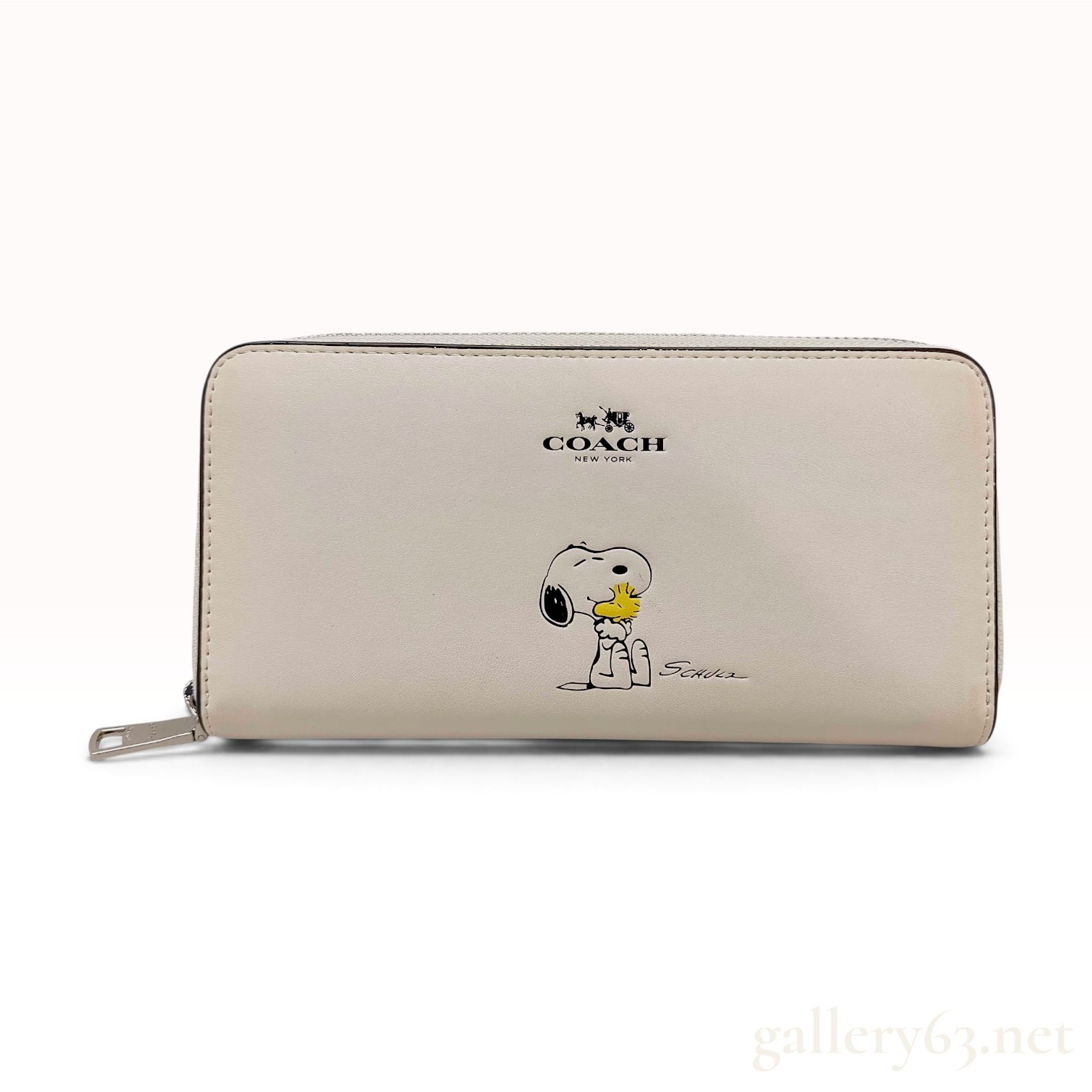 Coach x Peanuts Snoopy and Woodstock Accordion Zip Wallet in Chalk Leather