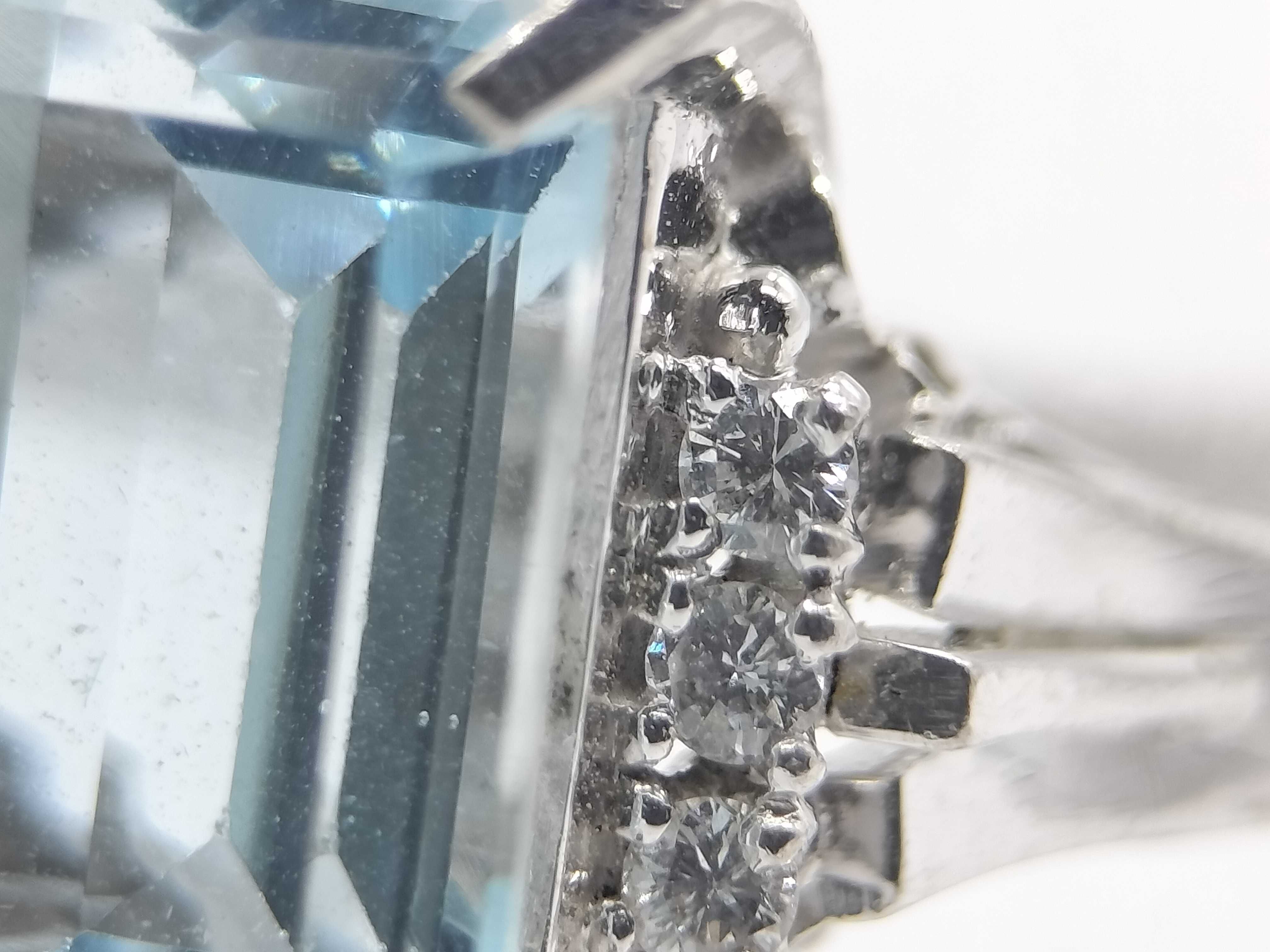Estate Emerald Cut Aquamarine and Diamond Platinum Cocktail Ring