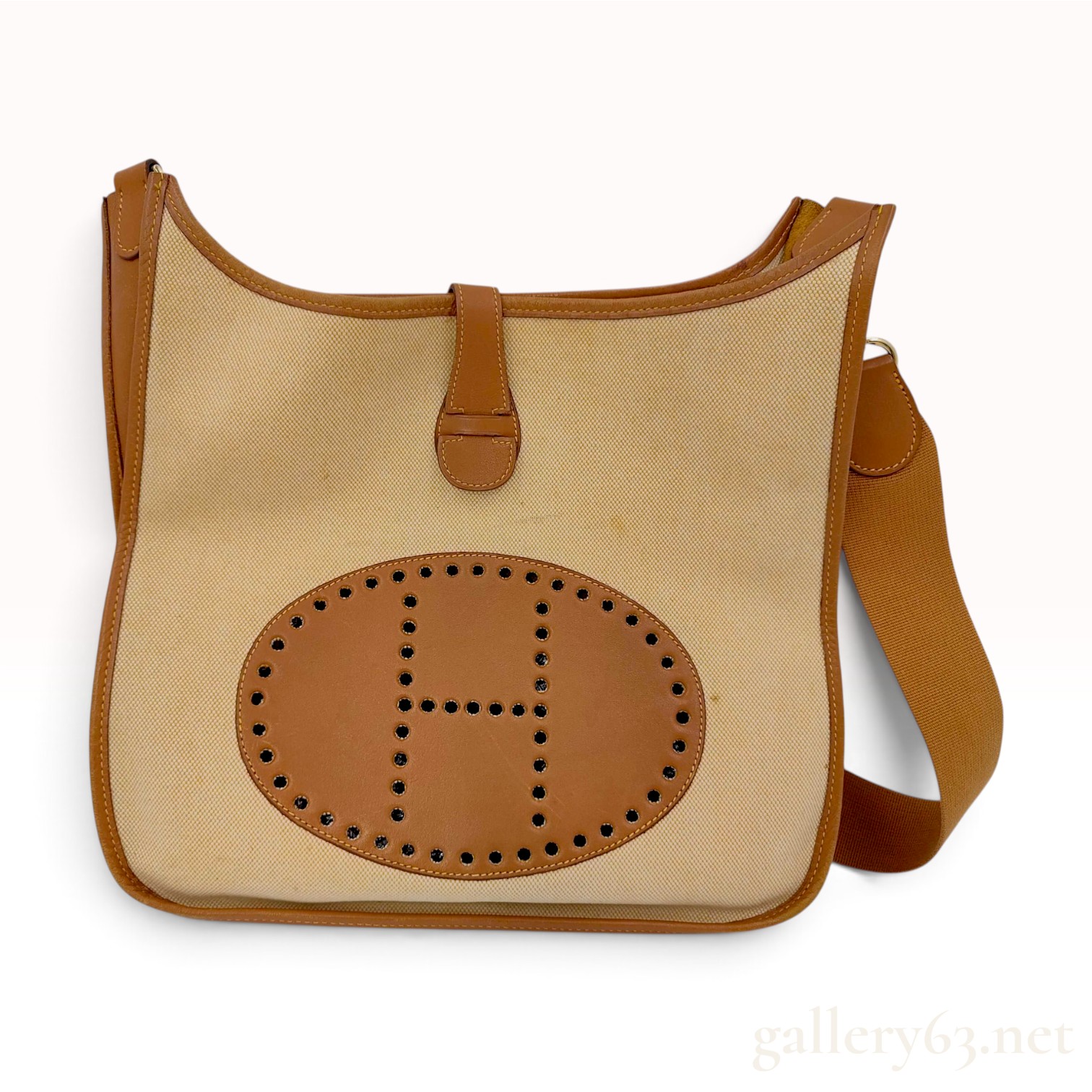 Hermes Evelyne I PM Shoulder Bag in Toile Canvas and Gold Leather
