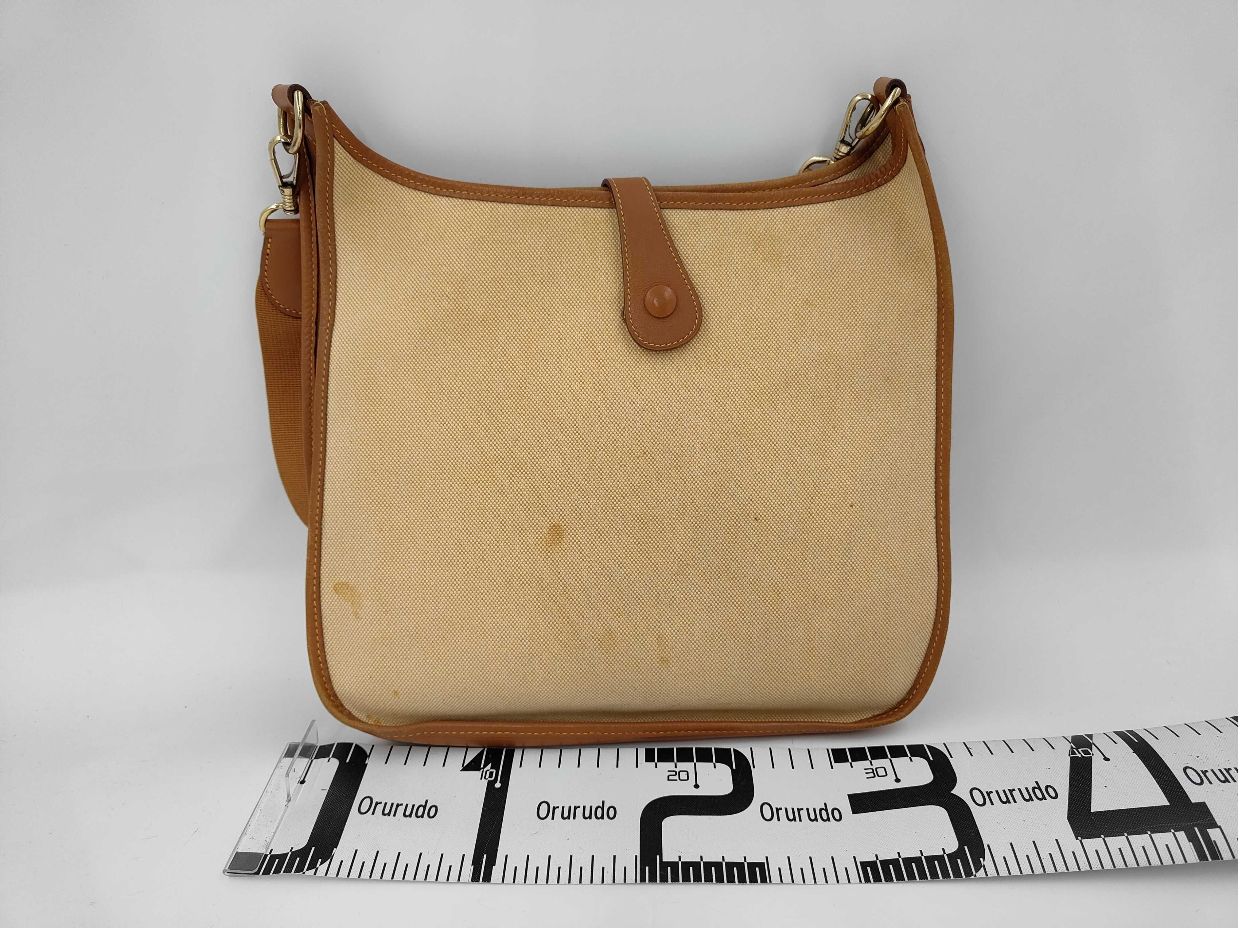 Hermes Evelyne I PM Shoulder Bag in Toile Canvas and Gold Leather