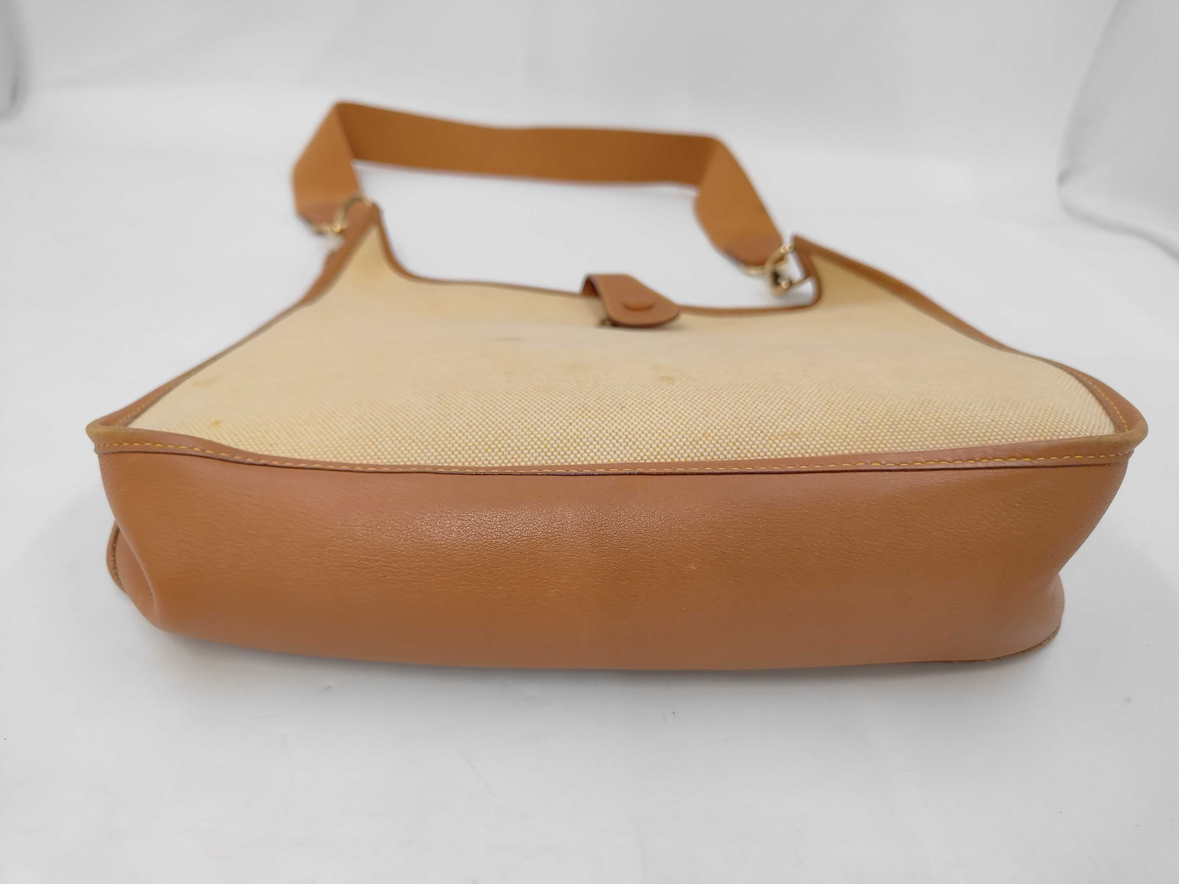 Hermes Evelyne I PM Shoulder Bag in Toile Canvas and Gold Leather
