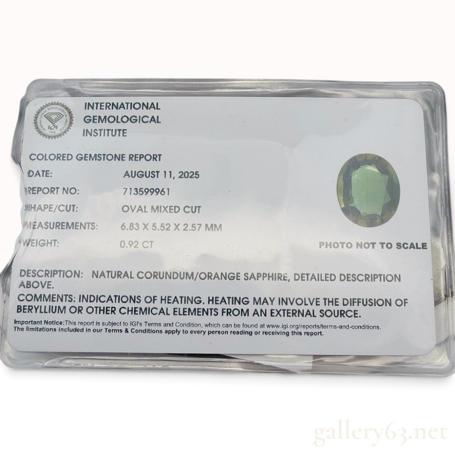 Certified Natural Greenish Orange Sapphire