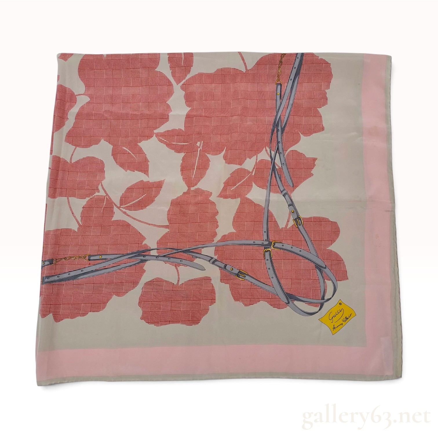 Vintage Gucci Wide Silk Scarf/foulard in Floral and Equestrian Motif