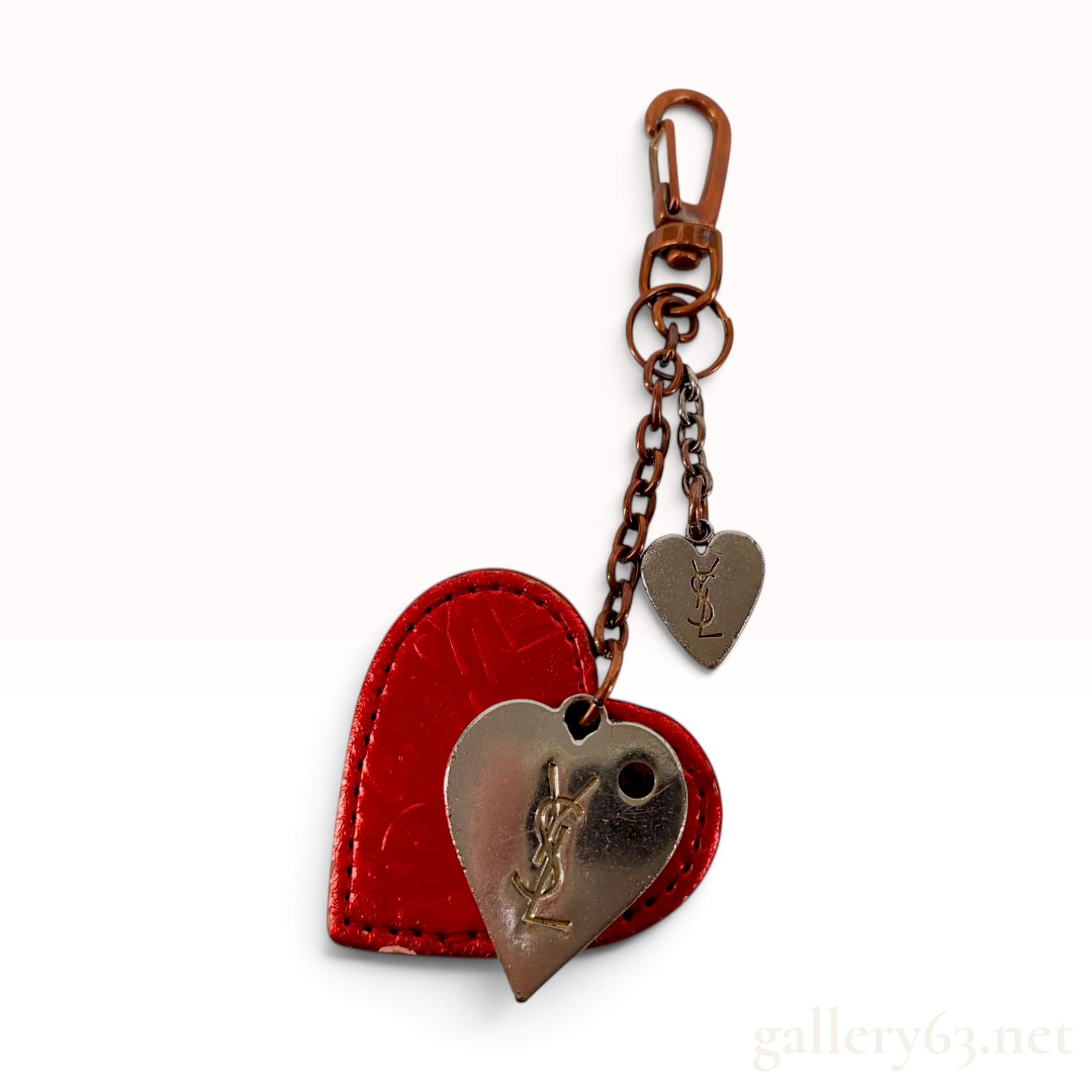 Yves Saint Laurent Red Leather and Metal Multi-Heart Keychain