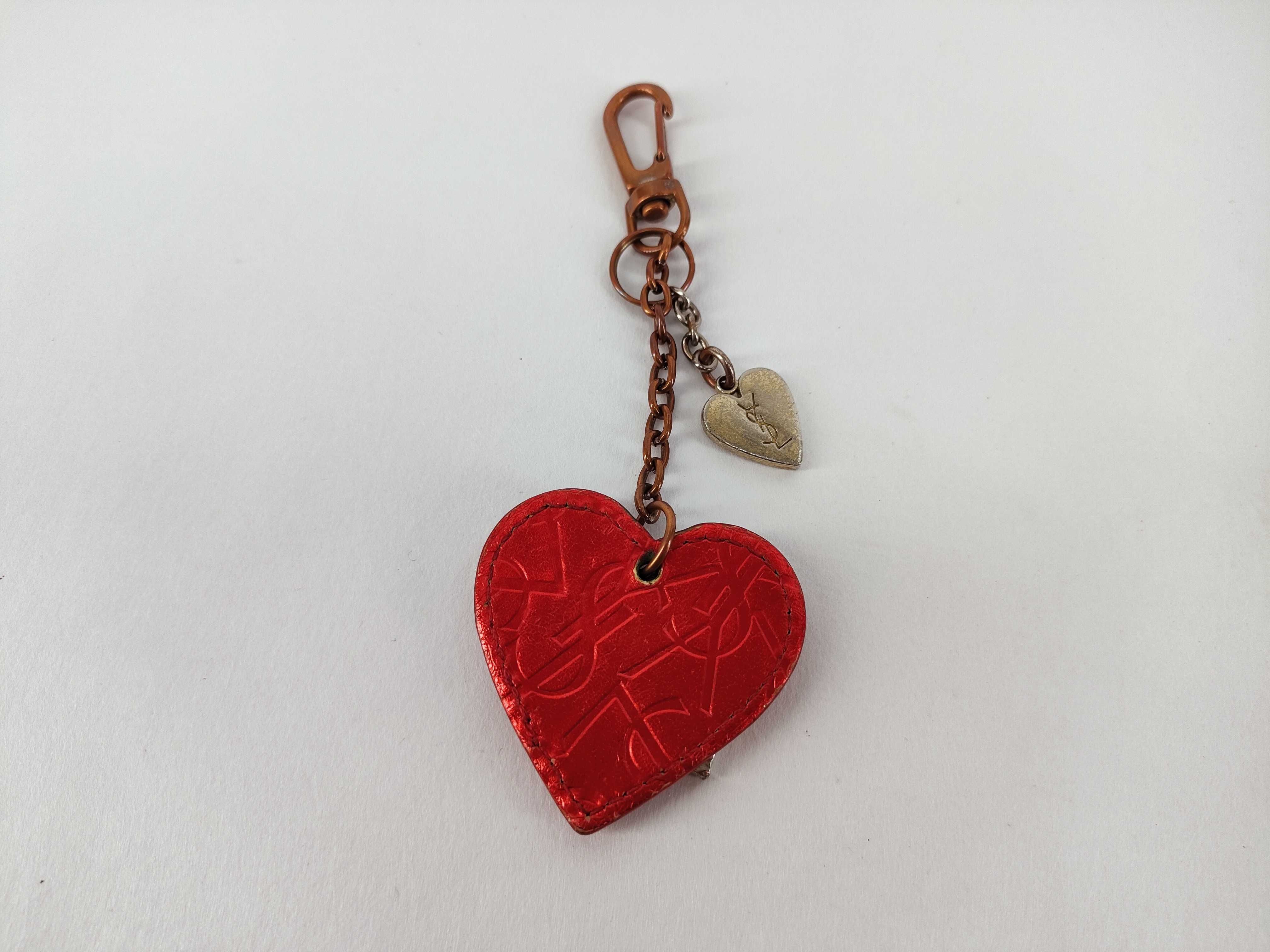 Yves Saint Laurent Red Leather and Metal Multi-Heart Keychain