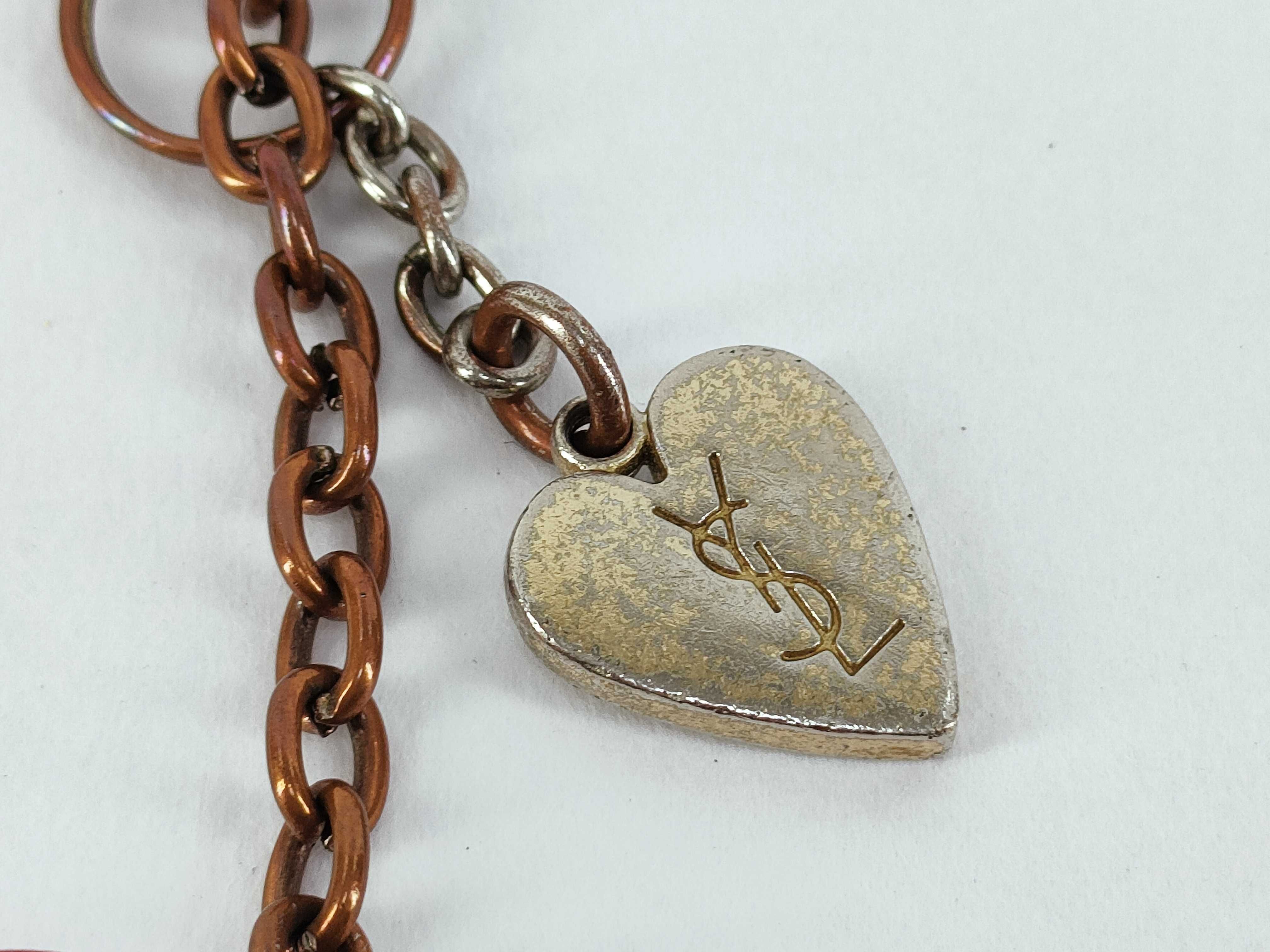 Yves Saint Laurent Red Leather and Metal Multi-Heart Keychain