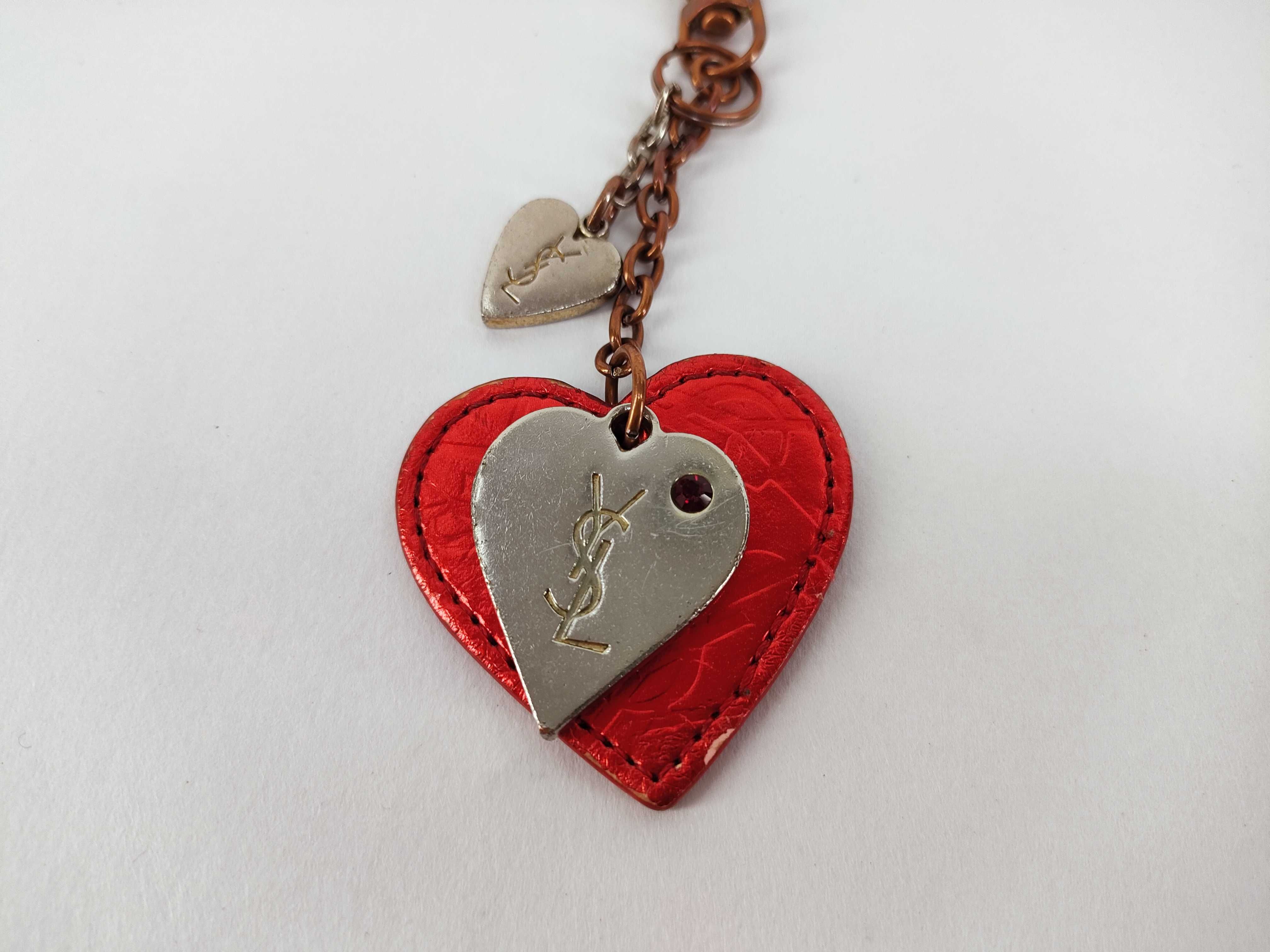 Yves Saint Laurent Red Leather and Metal Multi-Heart Keychain