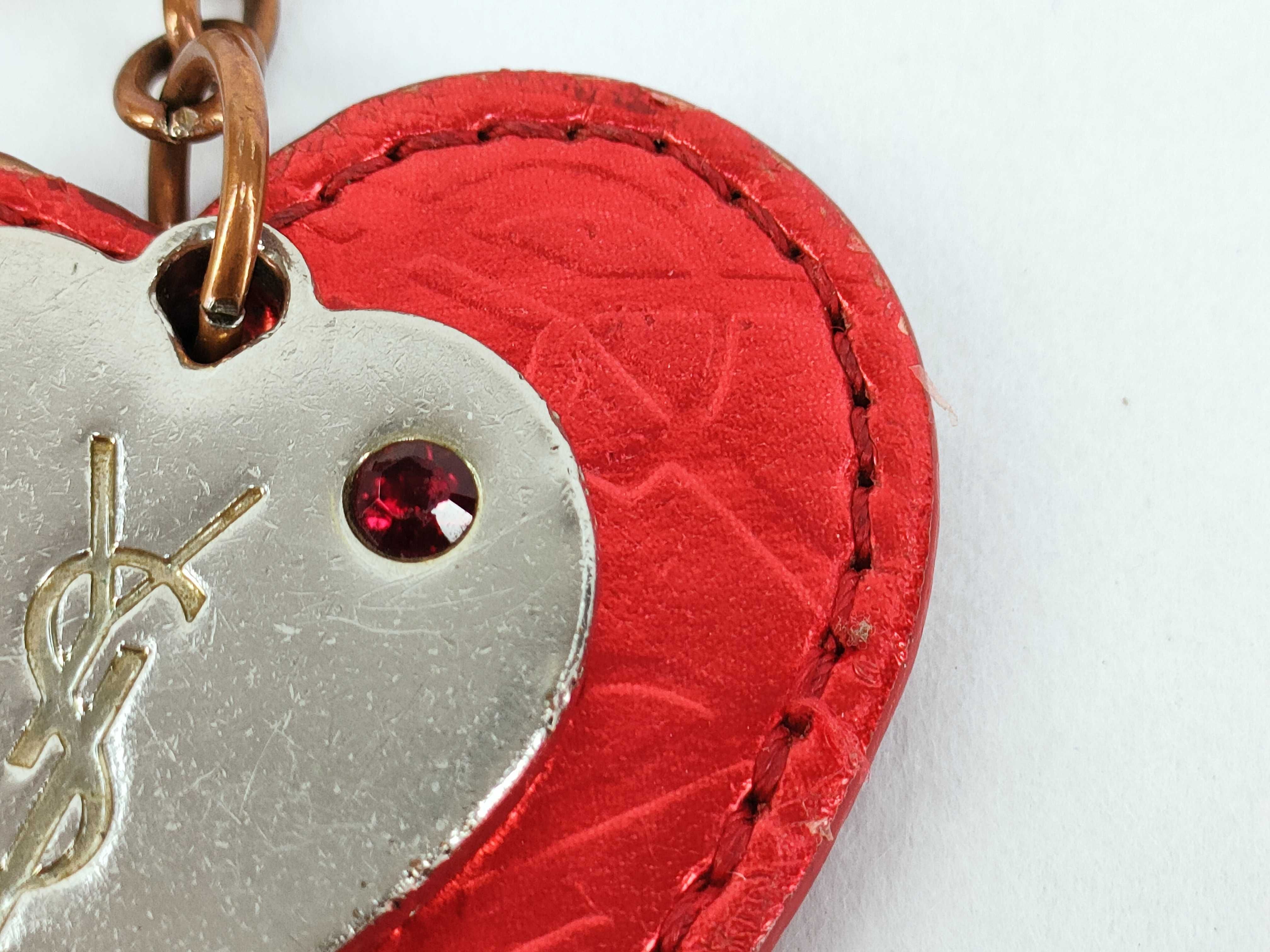 Yves Saint Laurent Red Leather and Metal Multi-Heart Keychain