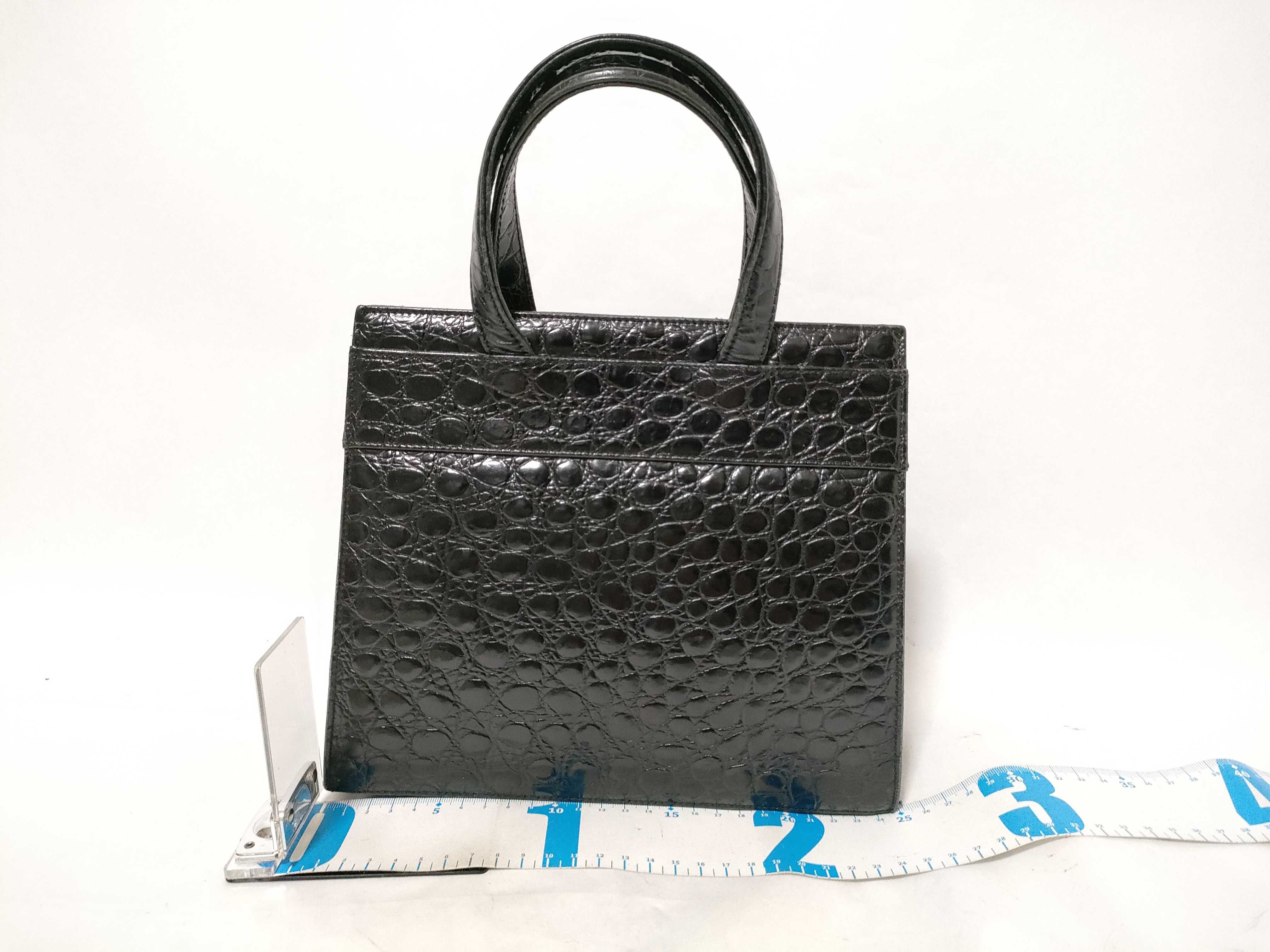 Salvatore Ferragamo Black Crocodile Embossed Leather Vara Bow Top Handle Bag