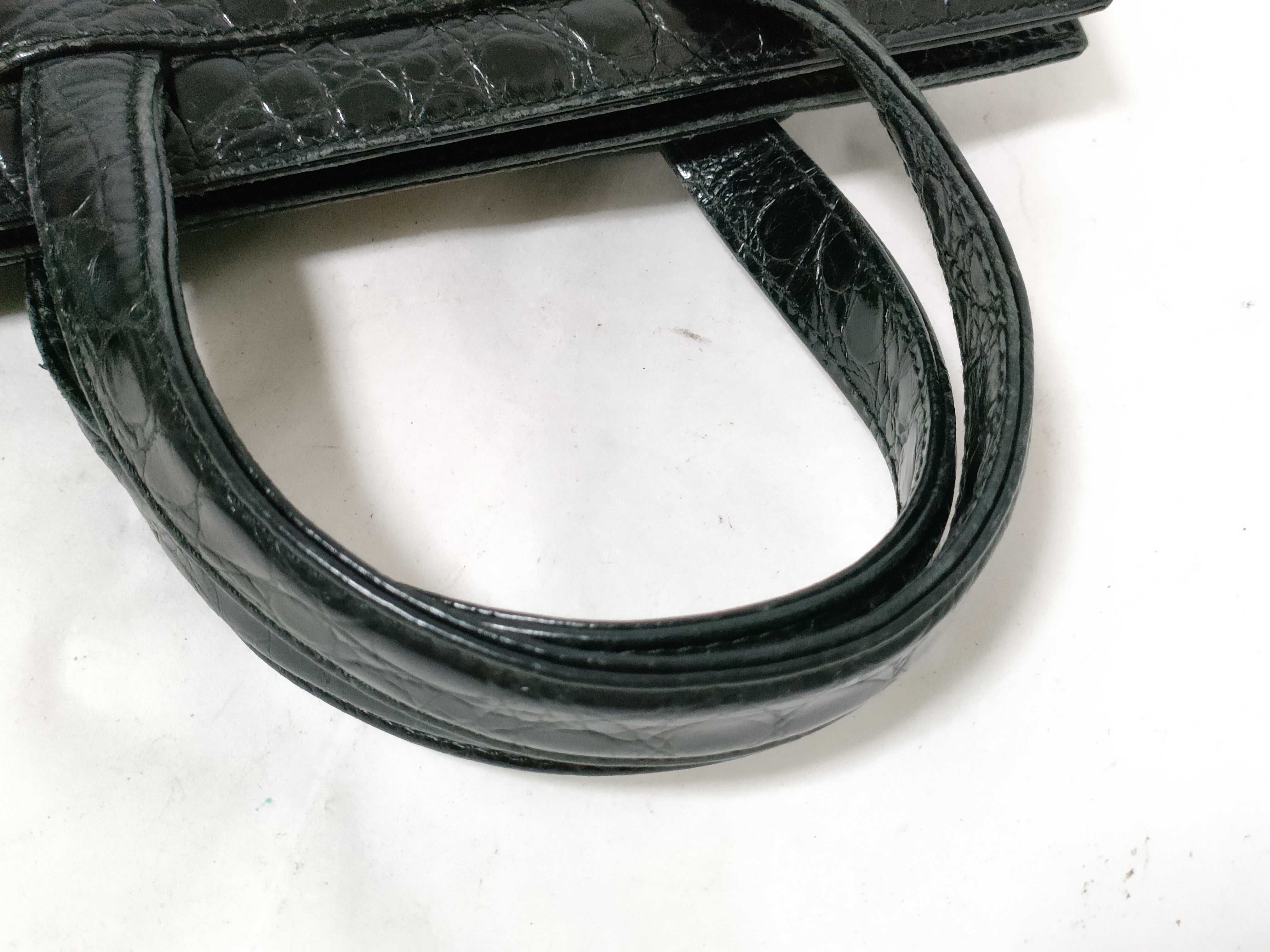 Salvatore Ferragamo Black Crocodile Embossed Leather Vara Bow Top Handle Bag