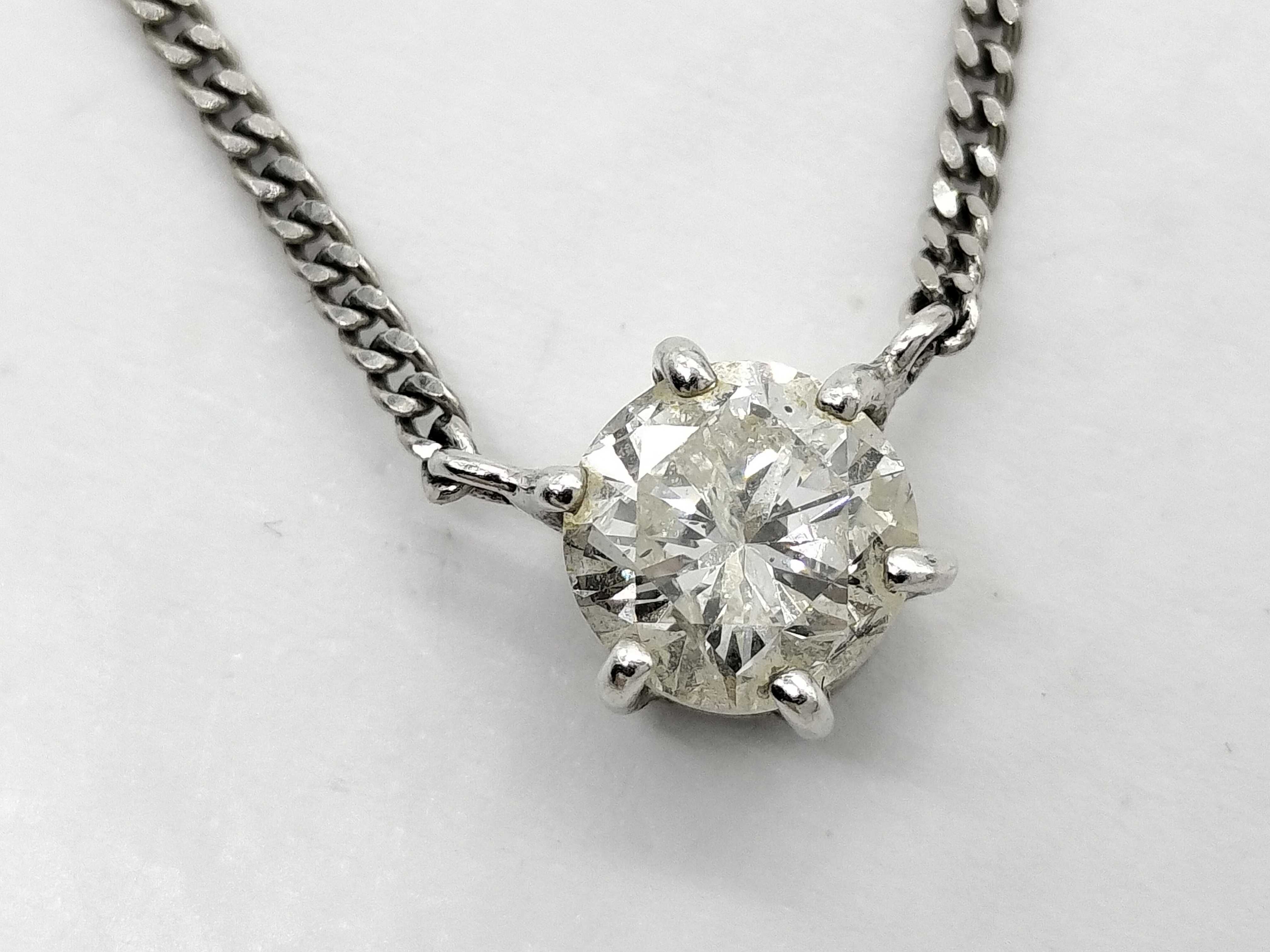 1.03 Carat Diamond and Pt850 Platinum Solitaire Pendant Necklace