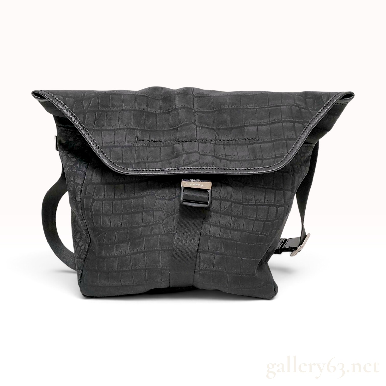 Fendi Black Embossed Textile Messenger Bag