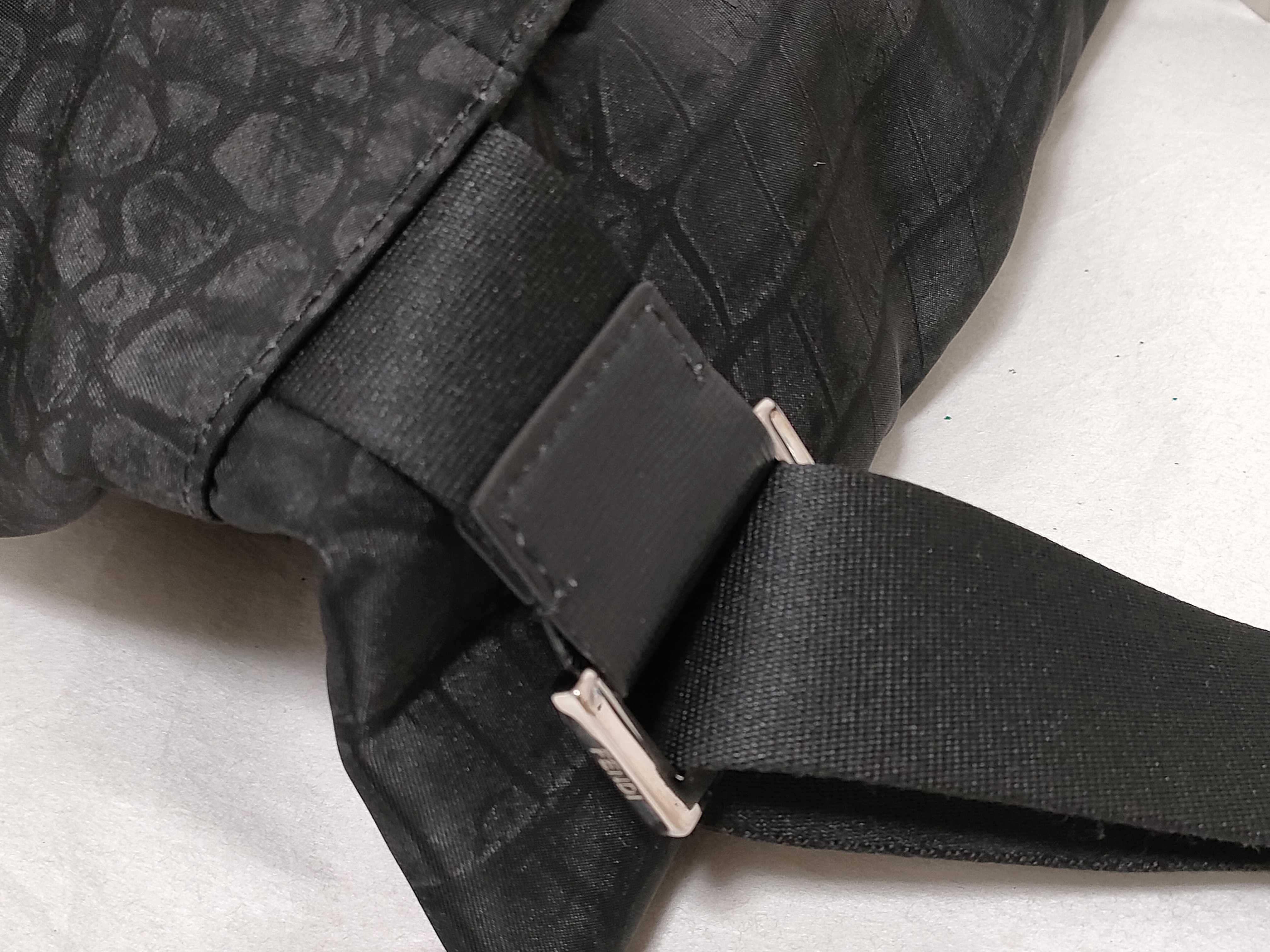 Fendi Black Embossed Textile Messenger Bag