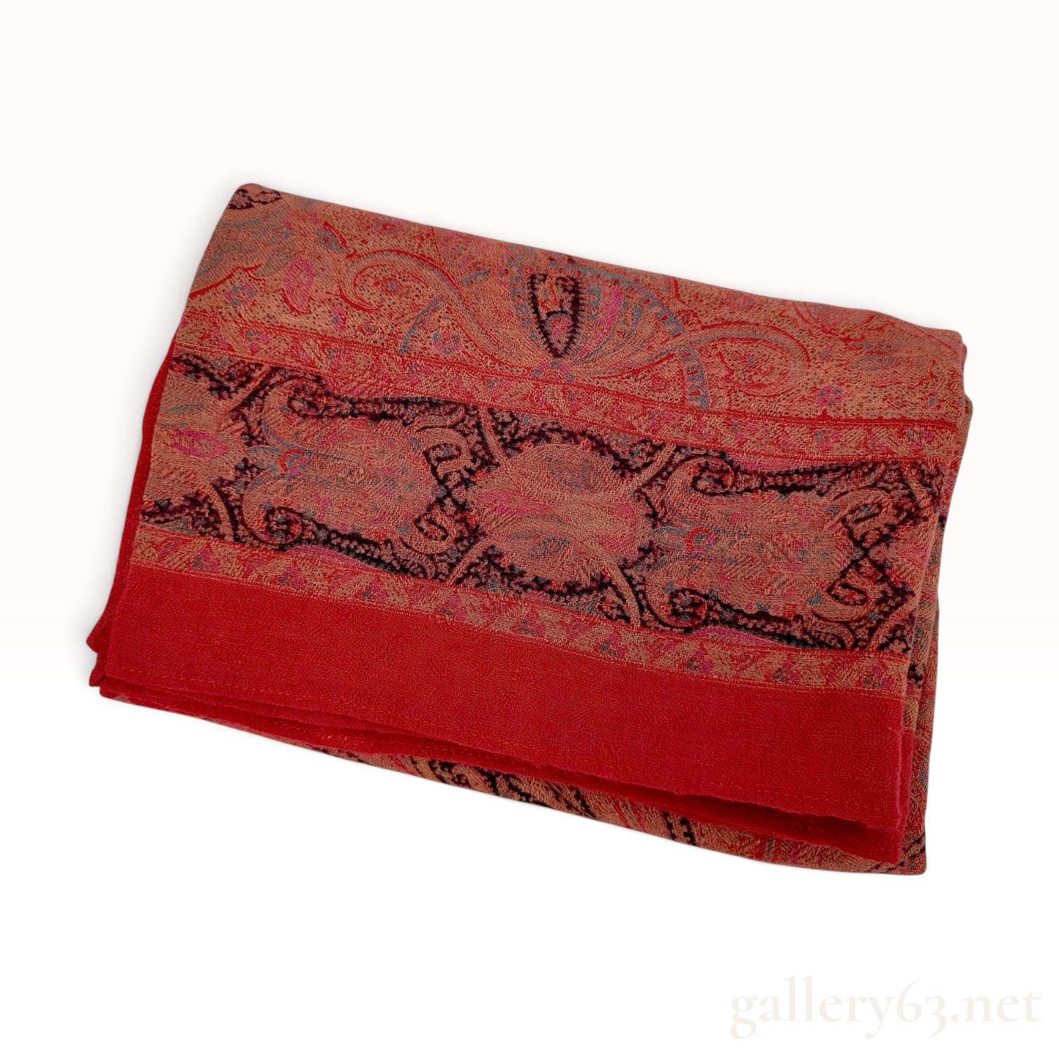 Vintage Yves Saint Laurent Red Paisley Wool and Silk Scarf 110 cm