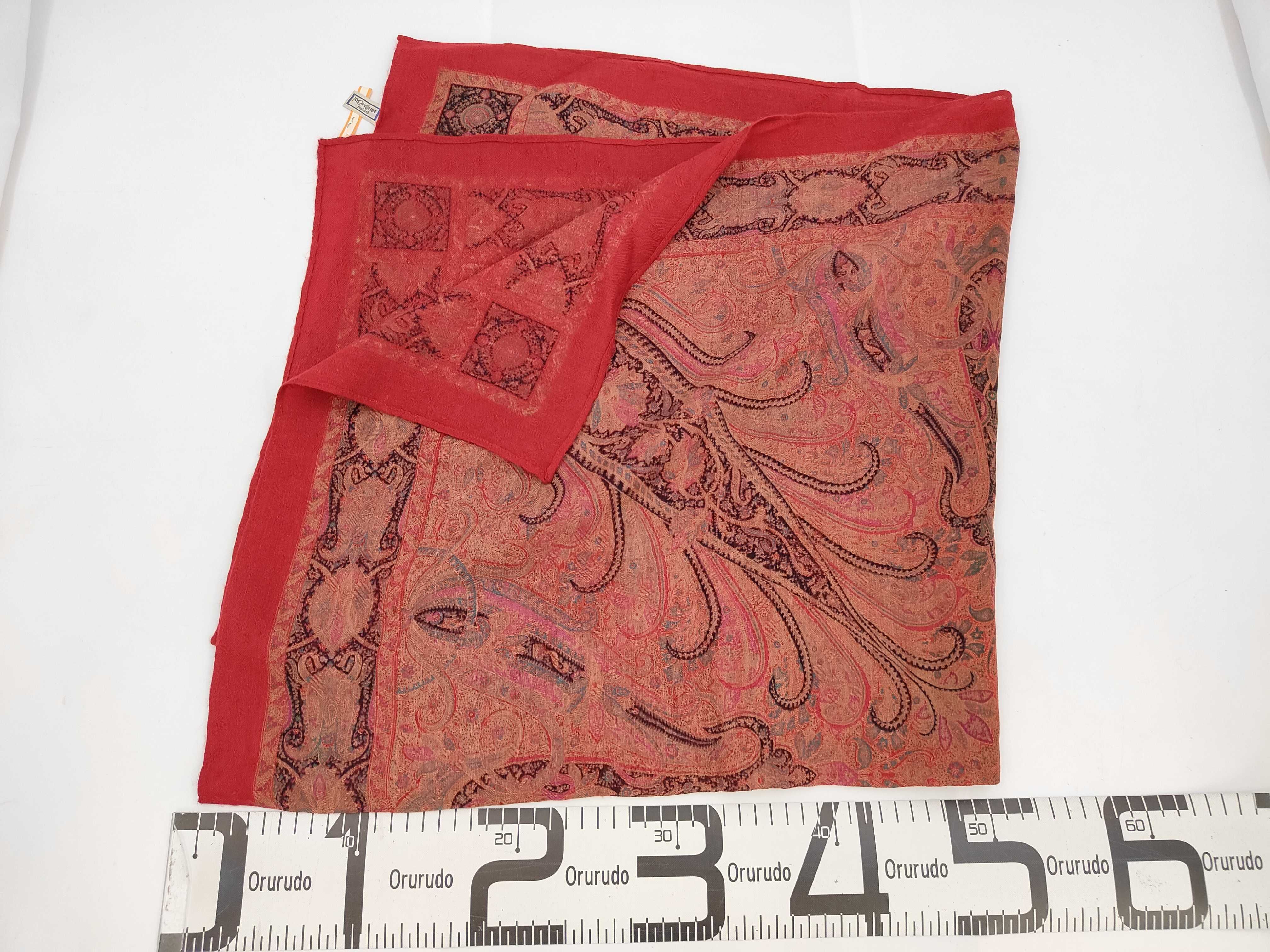 Vintage Yves Saint Laurent Red Paisley Wool and Silk Scarf 110 cm