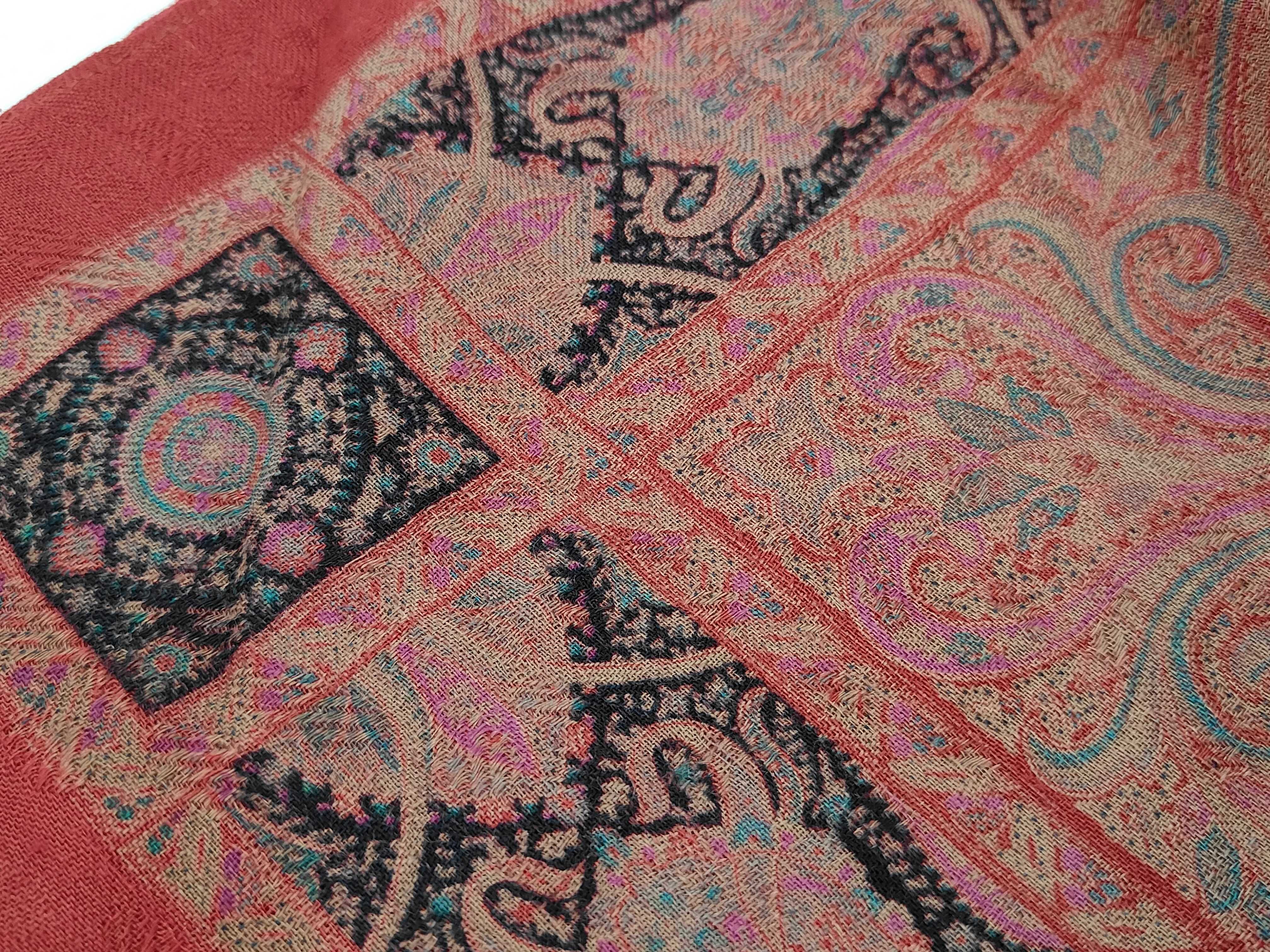 Vintage Yves Saint Laurent Red Paisley Wool and Silk Scarf 110 cm