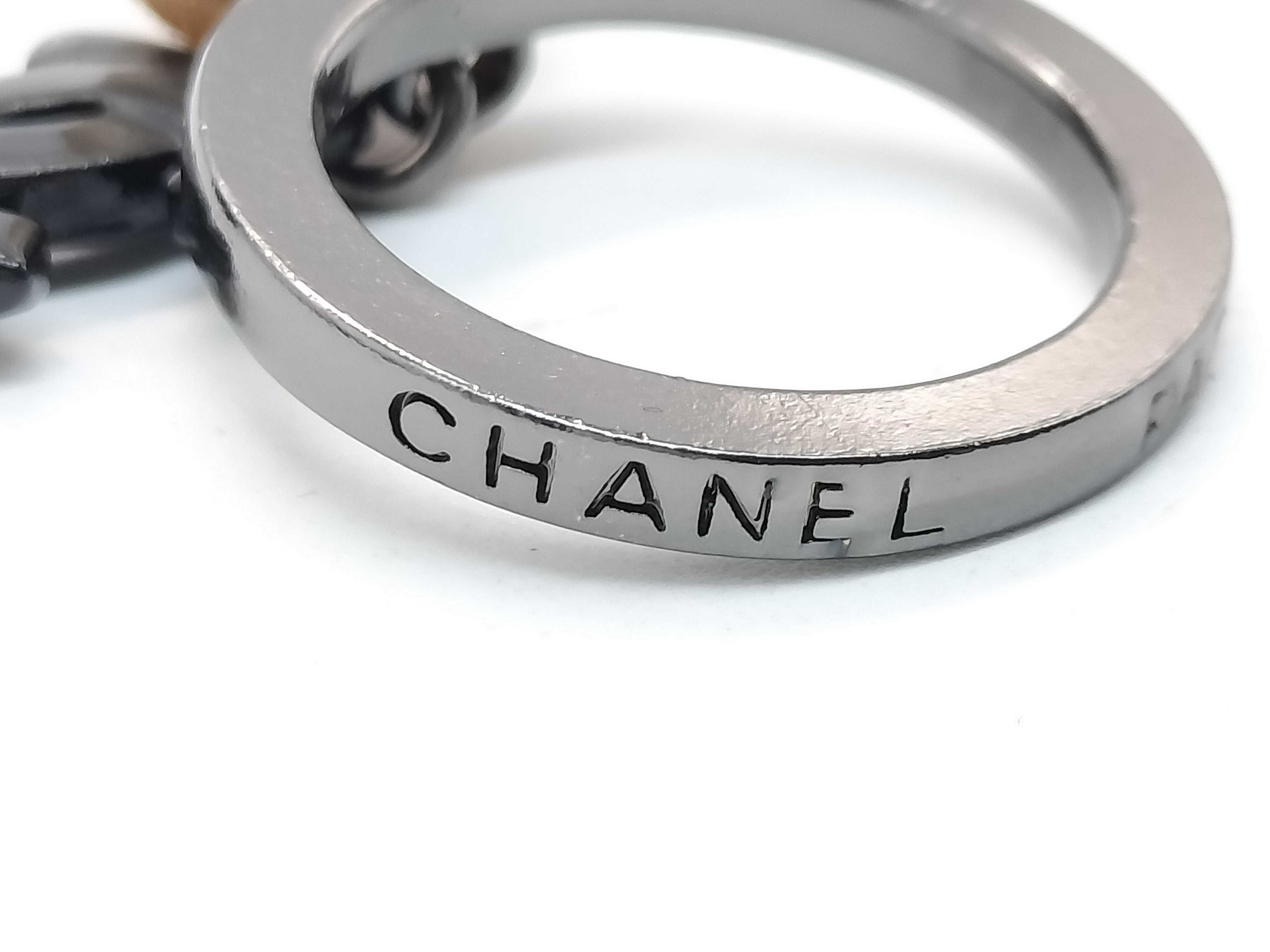 Chanel Oversized Faux Pearl and CC Logo Gunmetal Ring with Box