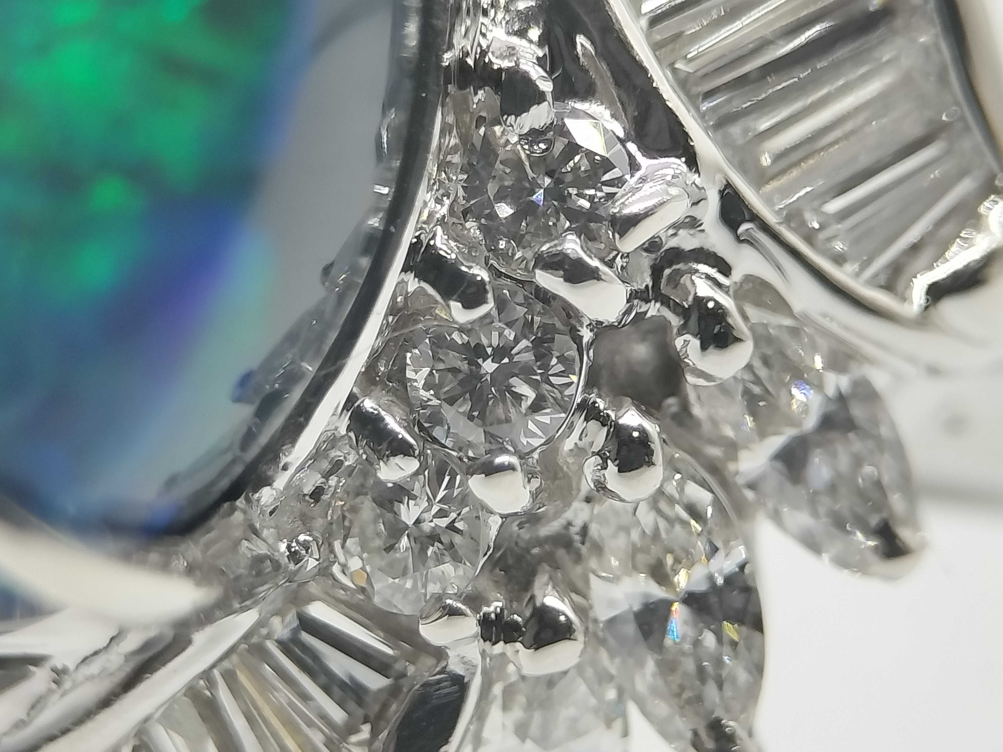 A Vintage Platinum 5.863ct Black Opal and 1.46ctw Natural Diamond Ballerina Ring Size 5.25