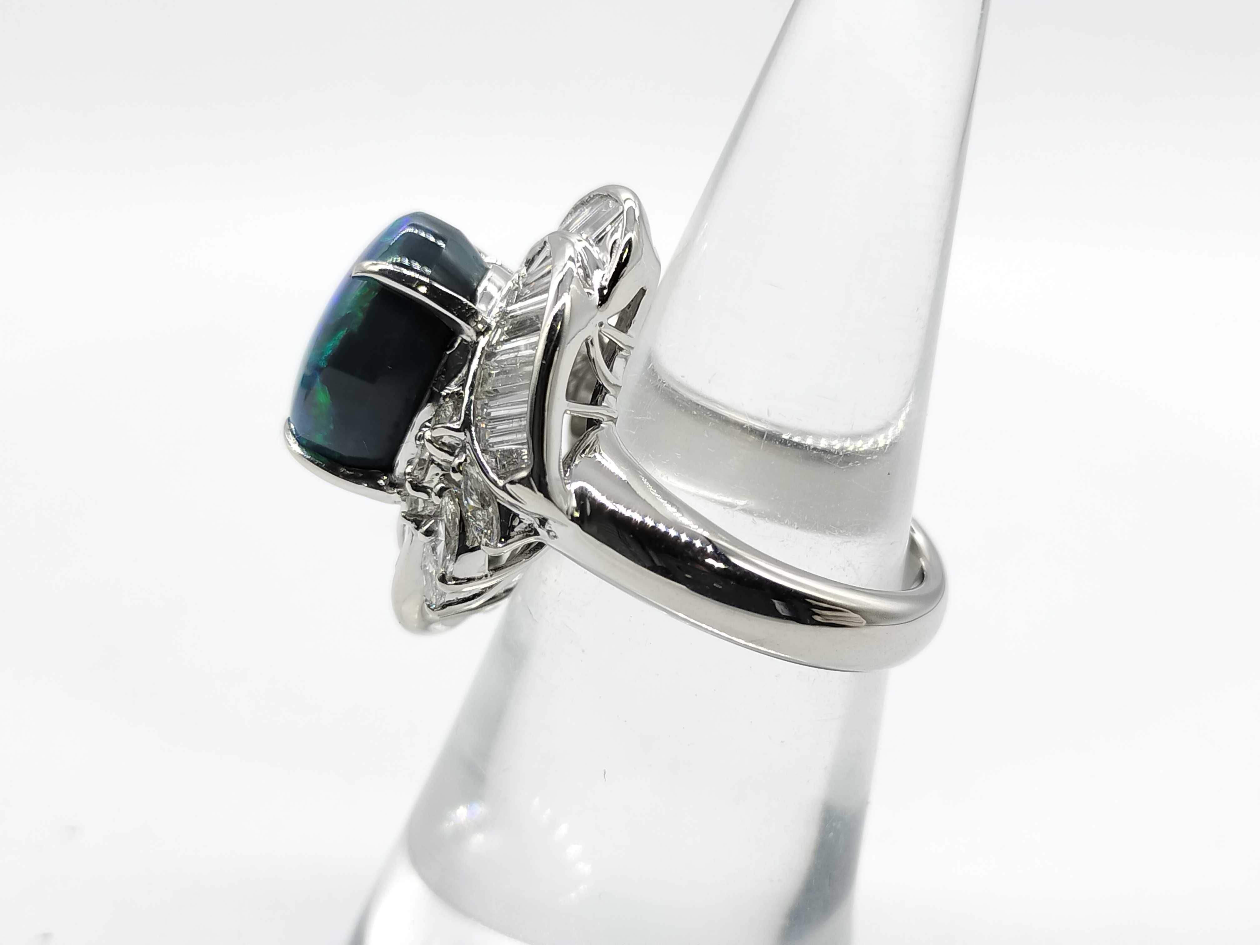 A Vintage Platinum 5.863ct Black Opal and 1.46ctw Natural Diamond Ballerina Ring Size 5.25