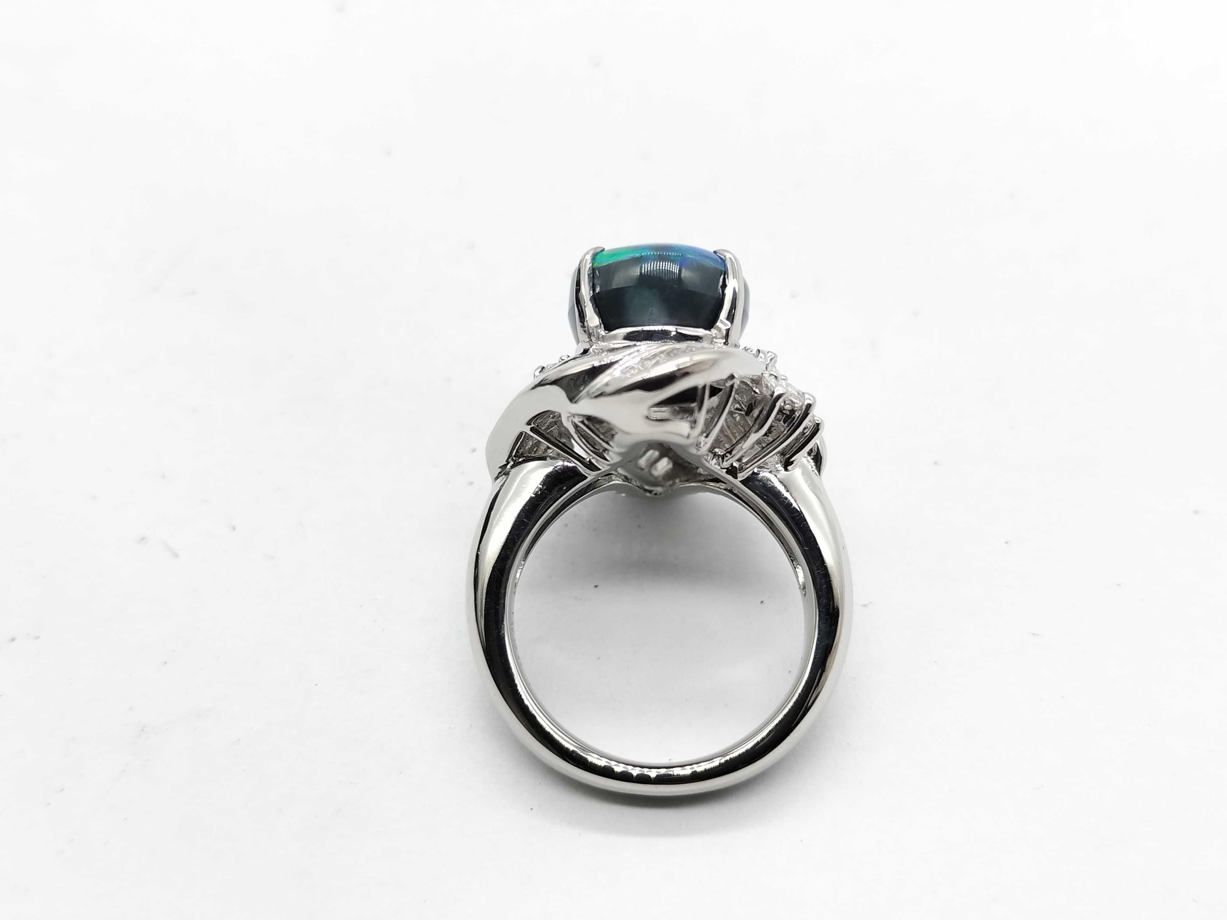 A Vintage Platinum 5.863ct Black Opal and 1.46ctw Natural Diamond Ballerina Ring Size 5.25