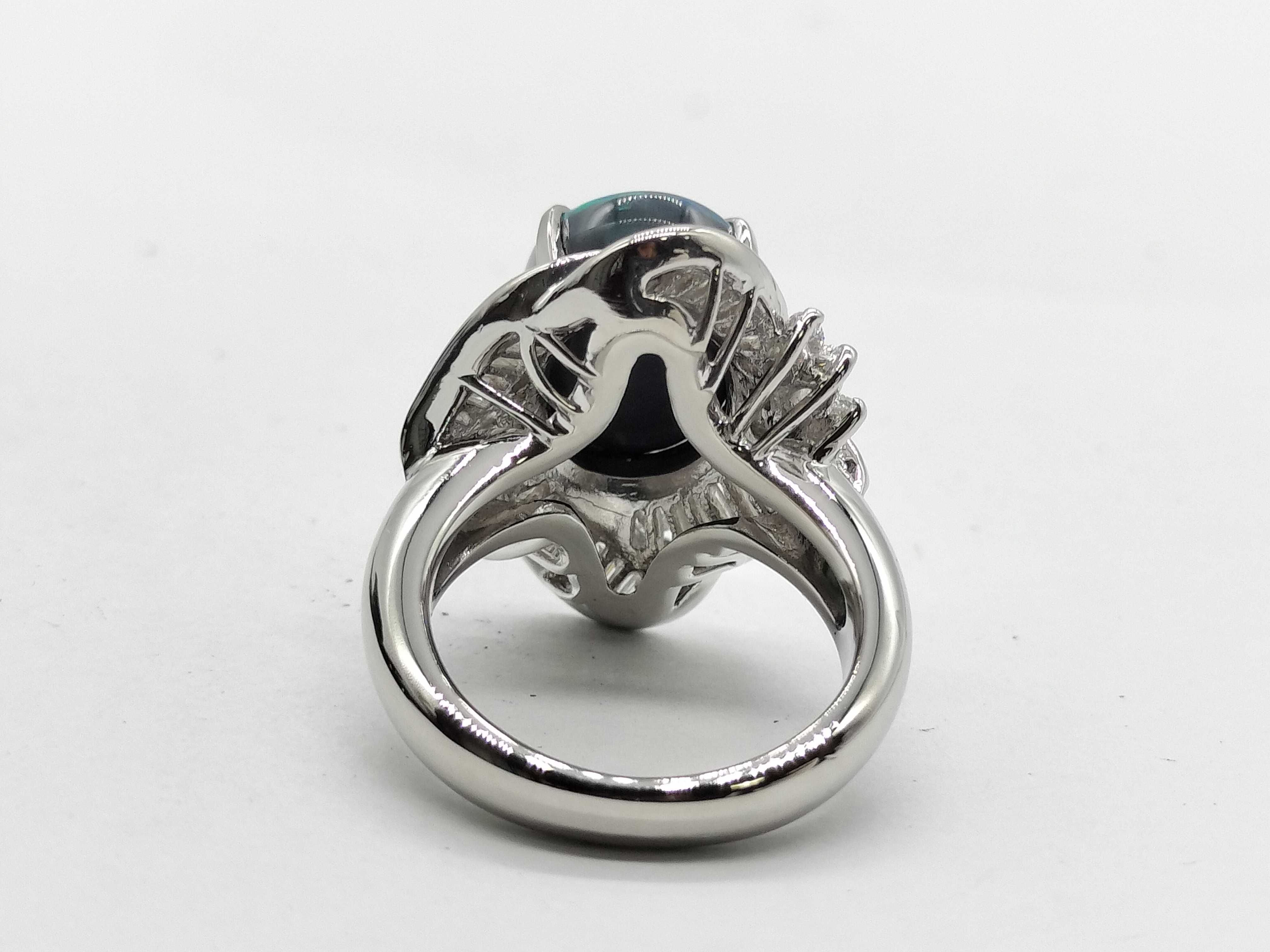 A Vintage Platinum 5.863ct Black Opal and 1.46ctw Natural Diamond Ballerina Ring Size 5.25