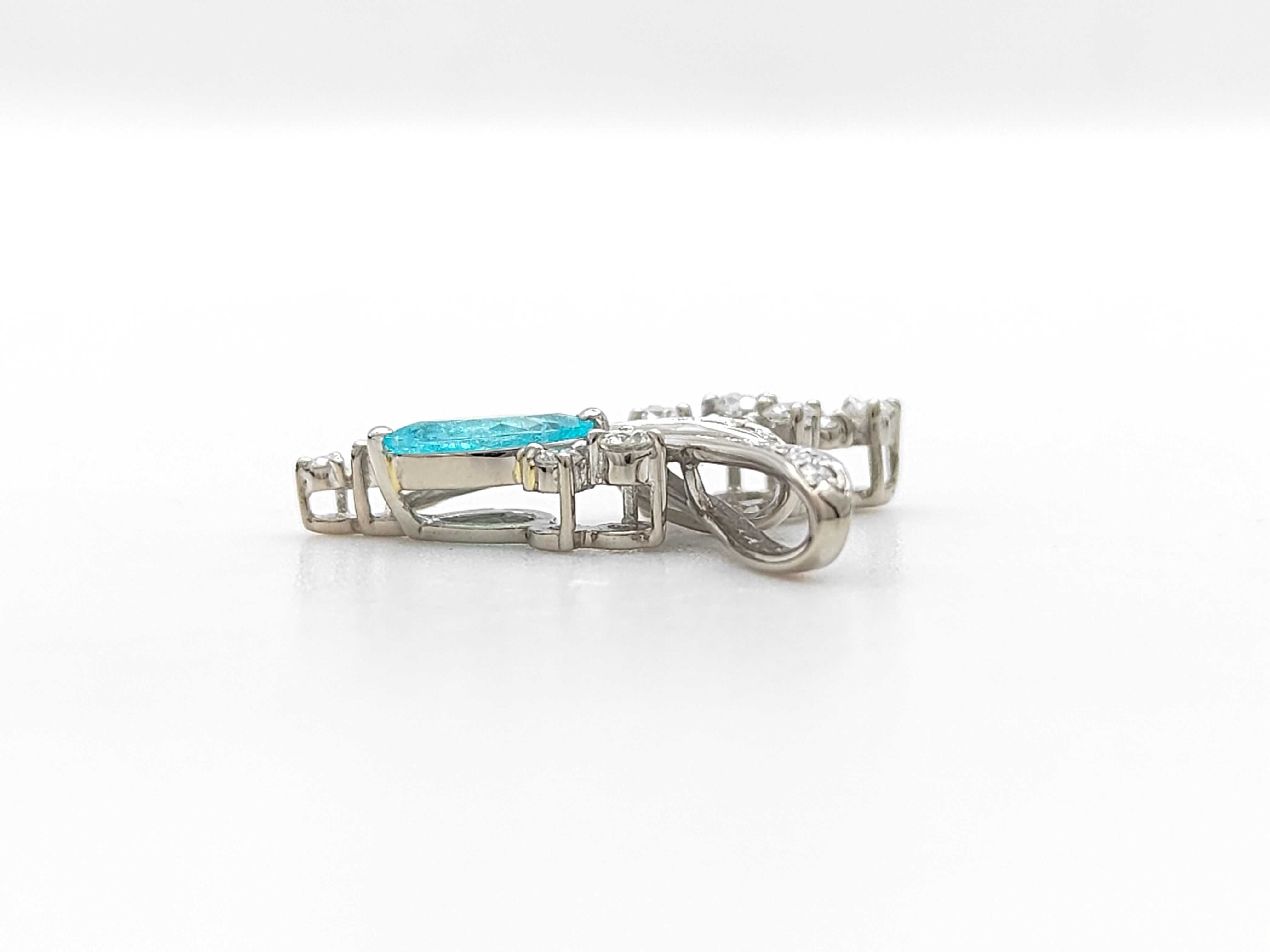 18KWG GIA Brazilian .40ct Paraiba Tourmaline and 0.46ctw Natural Diamond Pendant