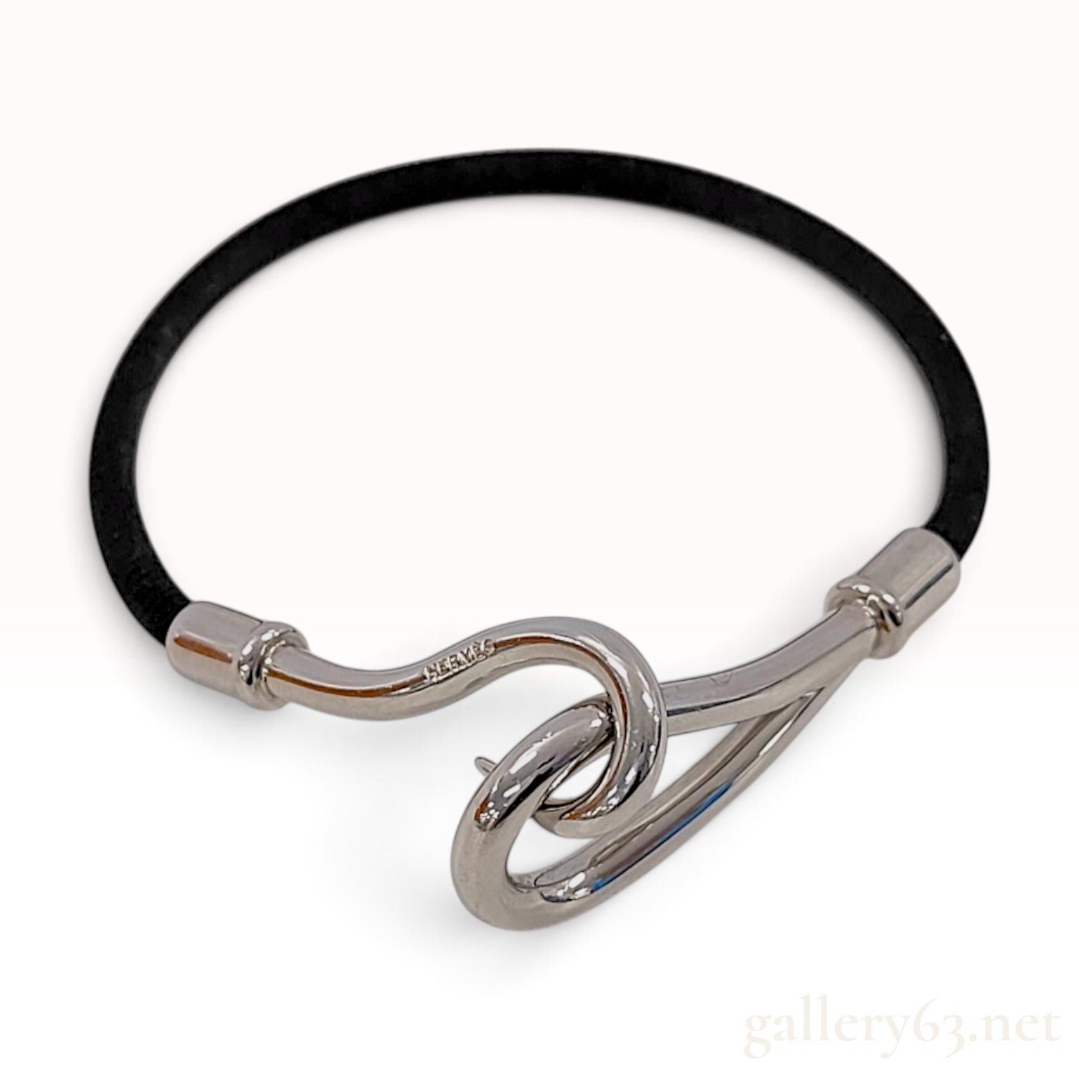 Hermes Jumbo Hook Black Woven Cord Bracelet