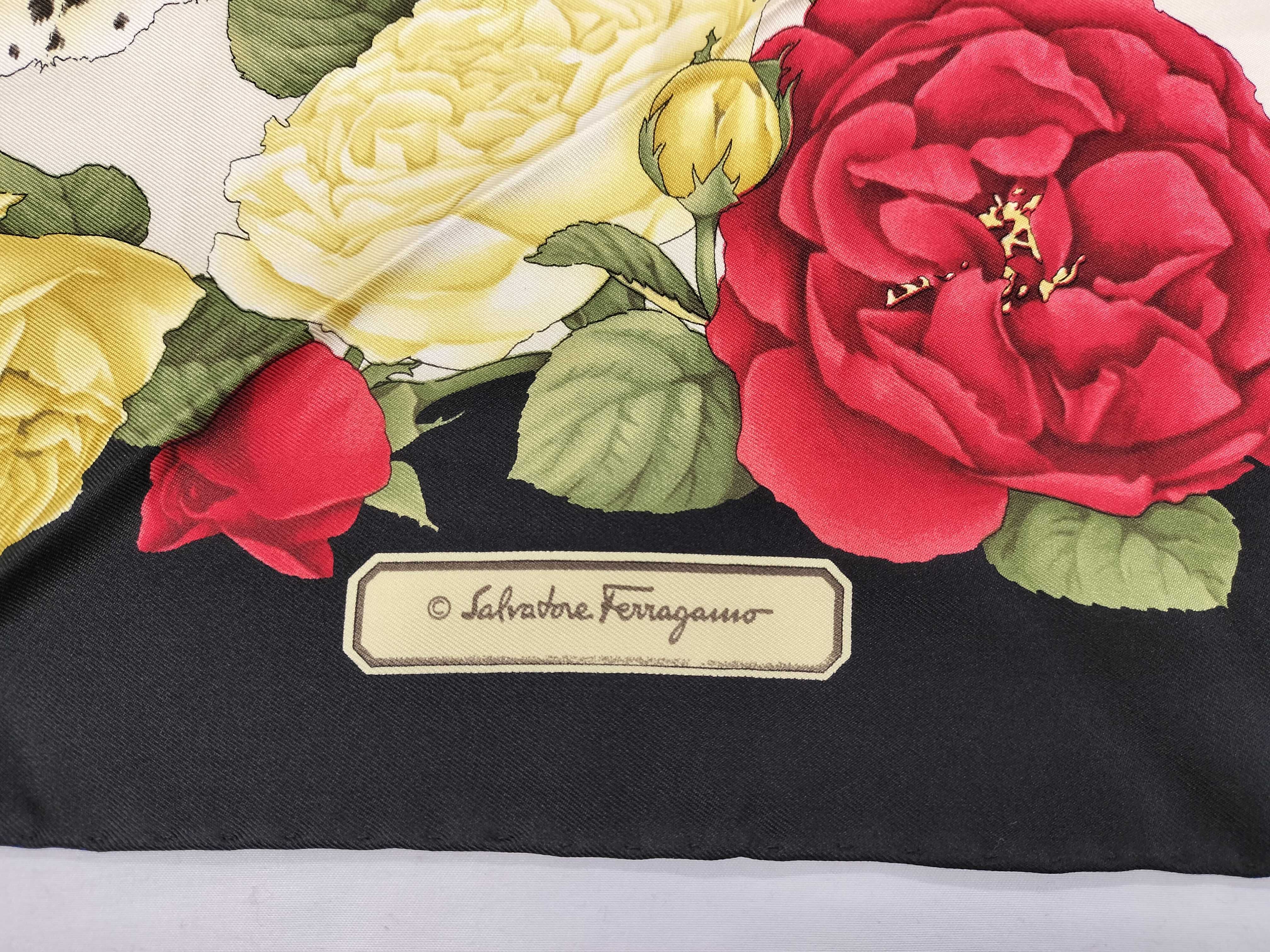 Vintage Salvatore Ferragamo Leopard and Rose Silk Scarf 90cm with Box