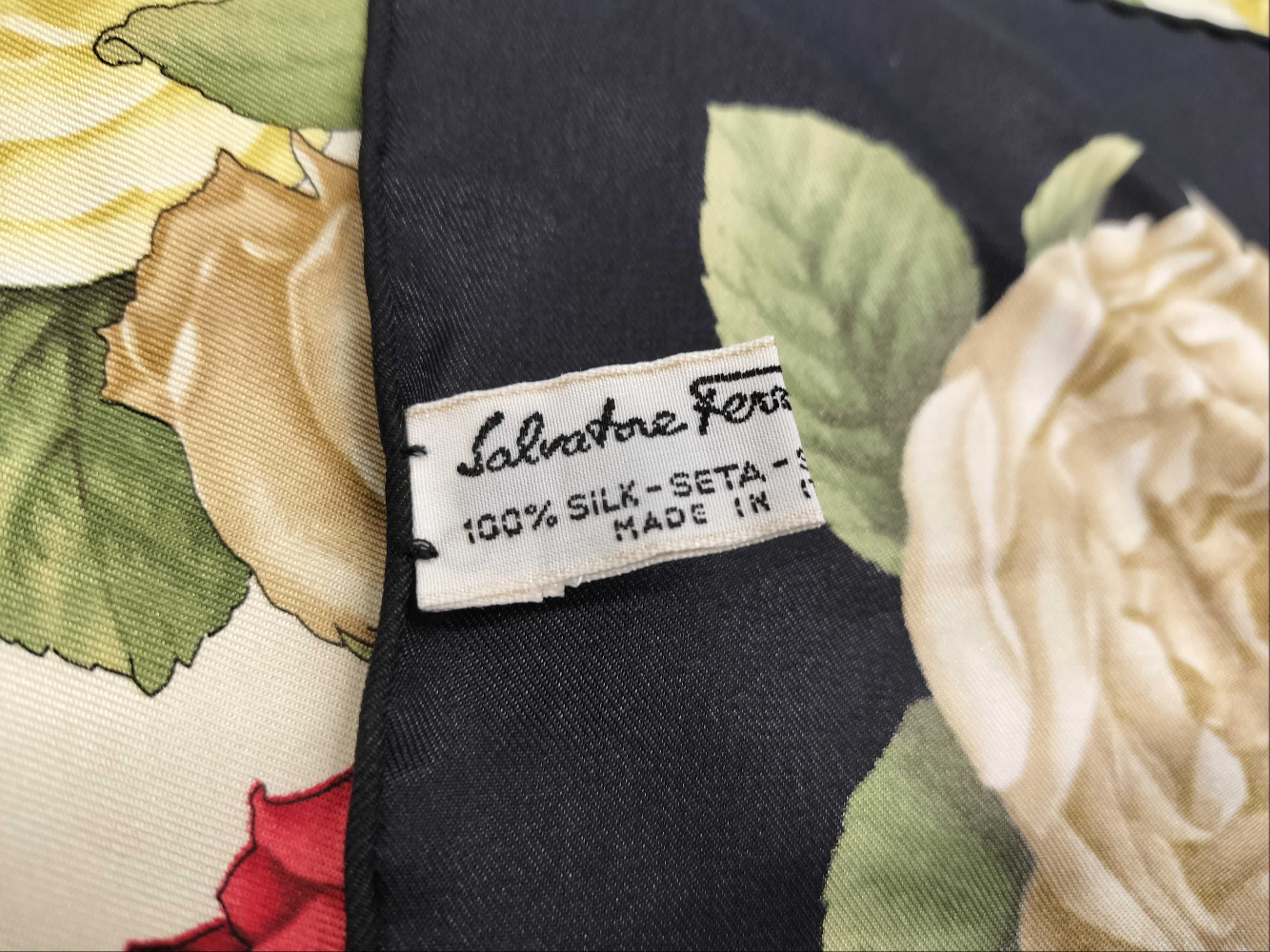Vintage Salvatore Ferragamo Leopard and Rose Silk Scarf 90cm with Box