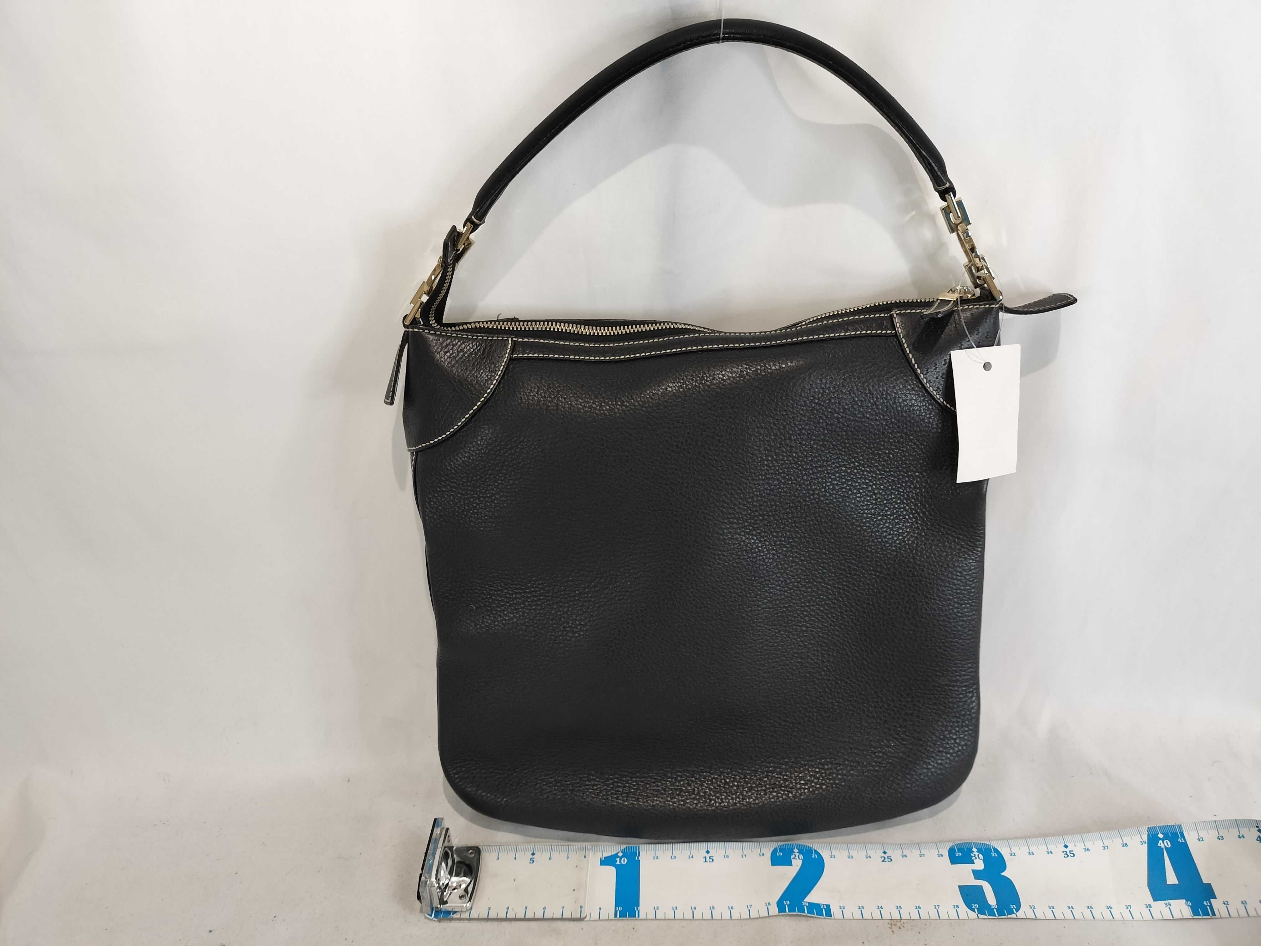 Vintage Salvatore Ferragamo Gancini Black Pebbled Leather Hobo Bag